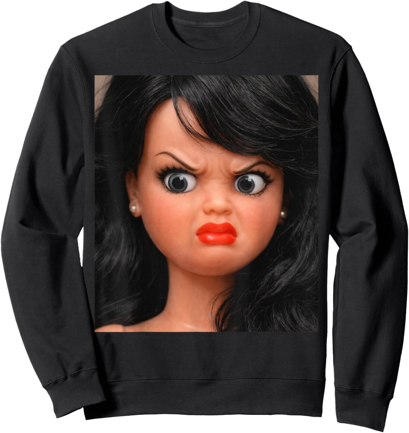 REAL DISGUSTED DOLL FACE Meme Babe X Funny Disgust Meme Sweatshirt - Sweatshirt | Black