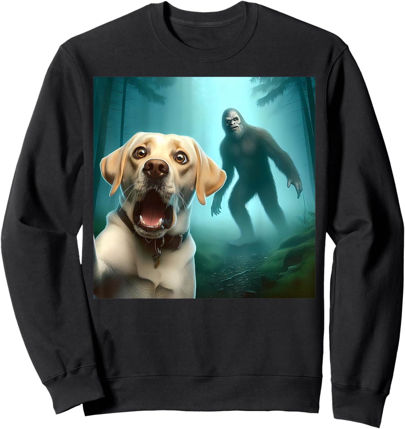 Labrador retriever Selfie with bigfoot sasquatch Sweatshirt - Sweatshirt | Black