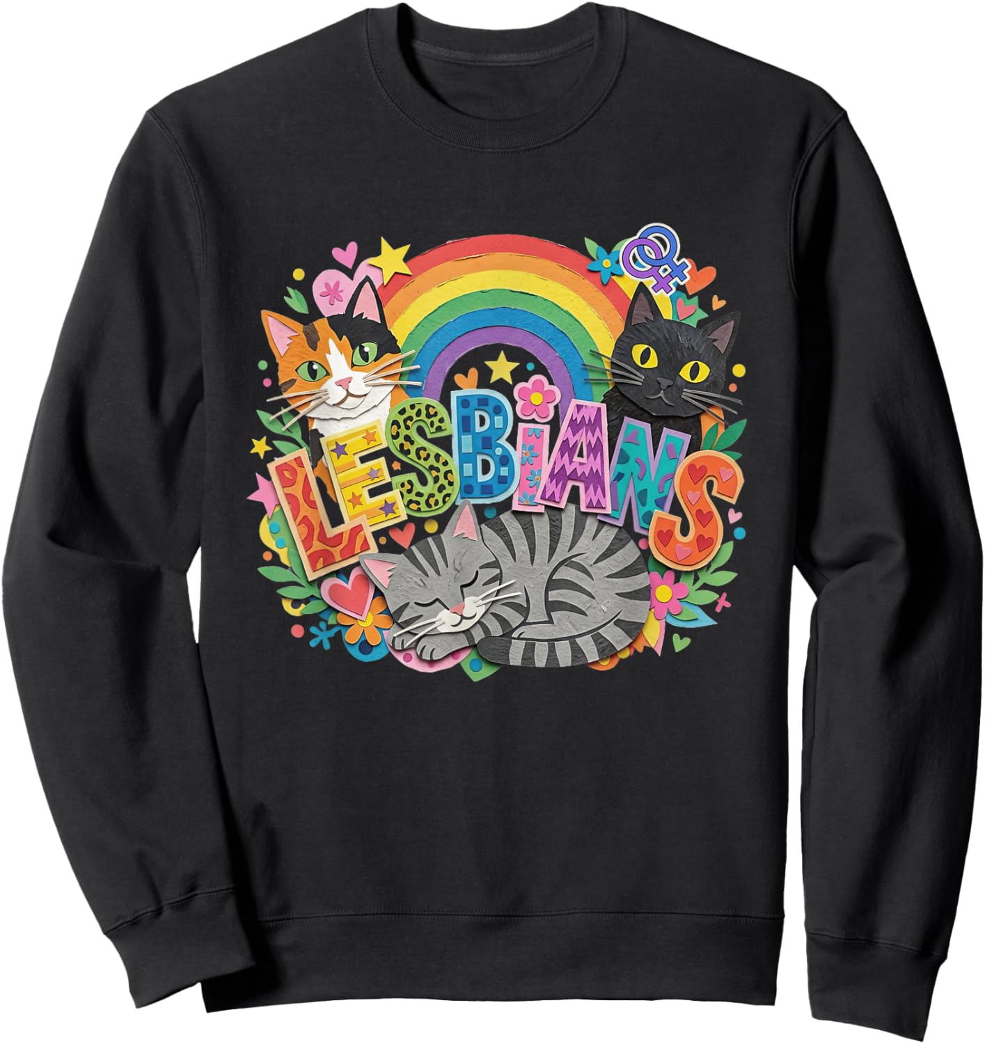 Lesbians Pride Cat Feminist Funny LGBTQ Month Purride Cats Sweatshirt - Sweatshirt | Black