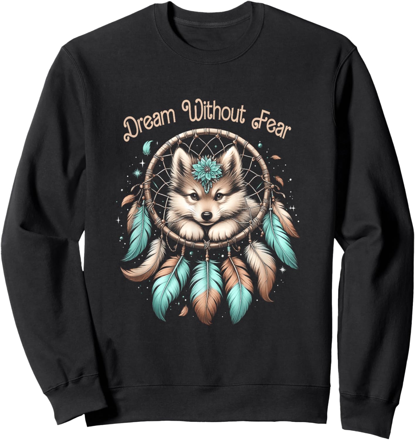 Vintage Western Dreamcatcher Wolf Dream WithoutFear Wolf Sweatshirt - Sweatshirt | Black