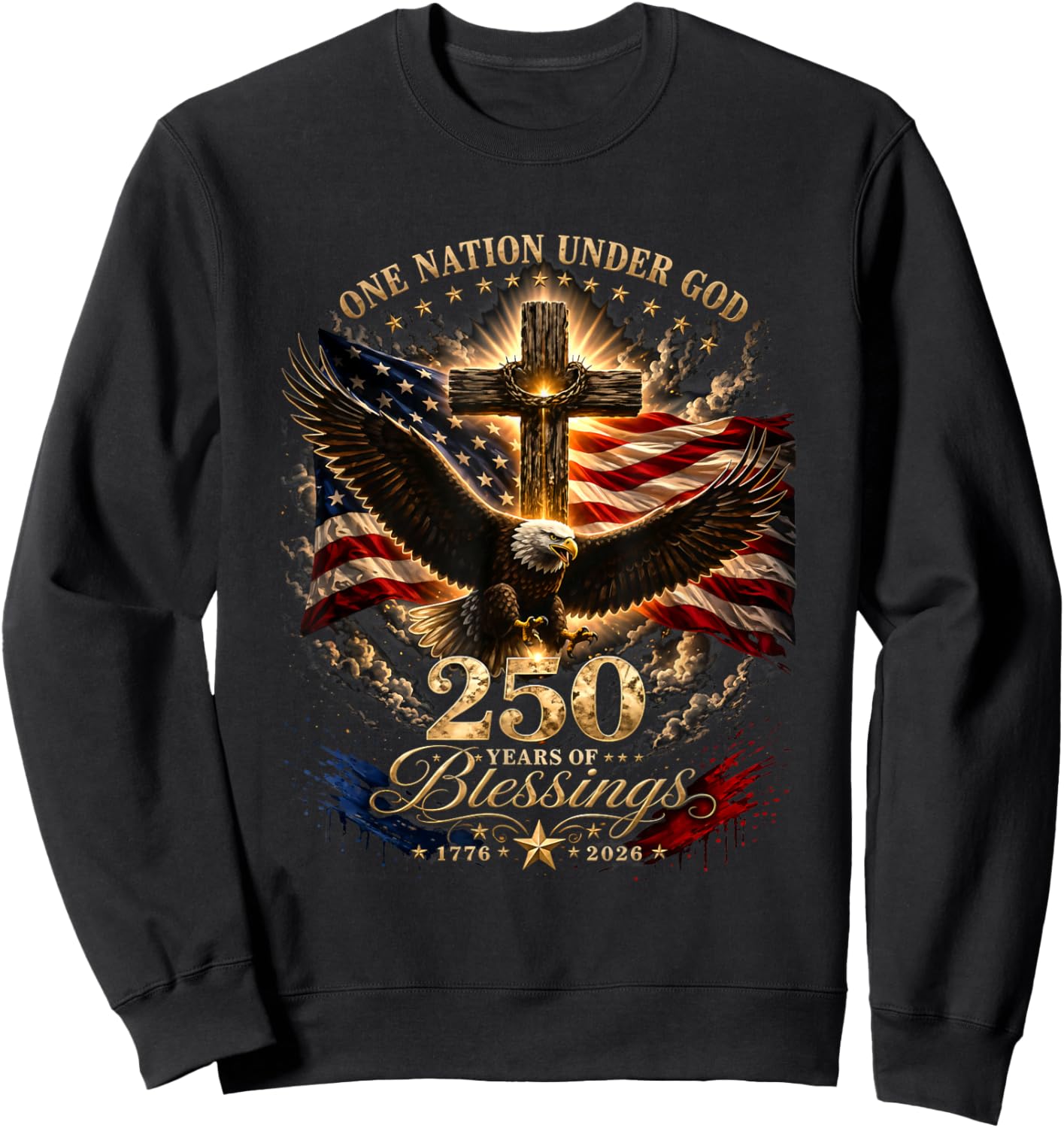 One Nation Under God 250 Years 250th Anniversary USA Men Sweatshirt - Sweatshirt | Black