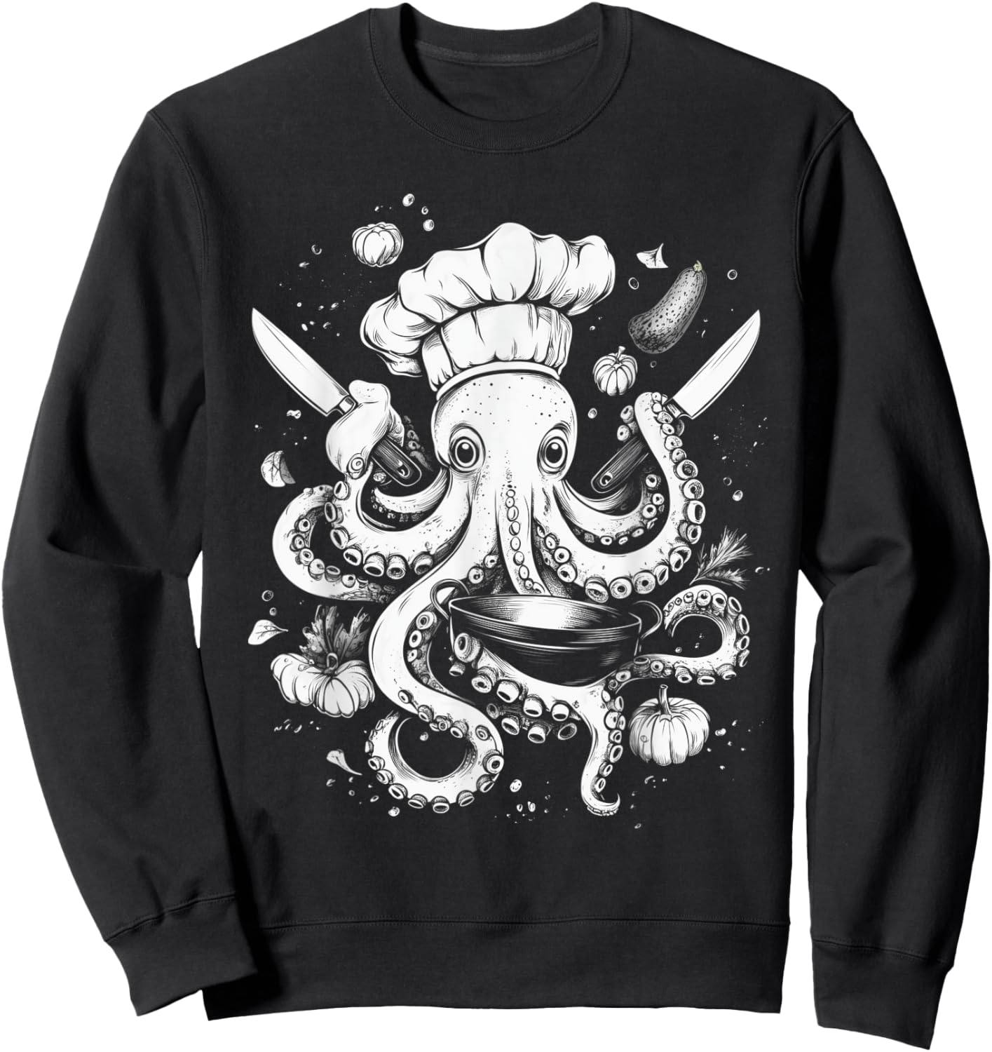 Chef Octopus Funny Cooking Kraken Sous Chef Cook Sweatshirt - Sweatshirt | Black