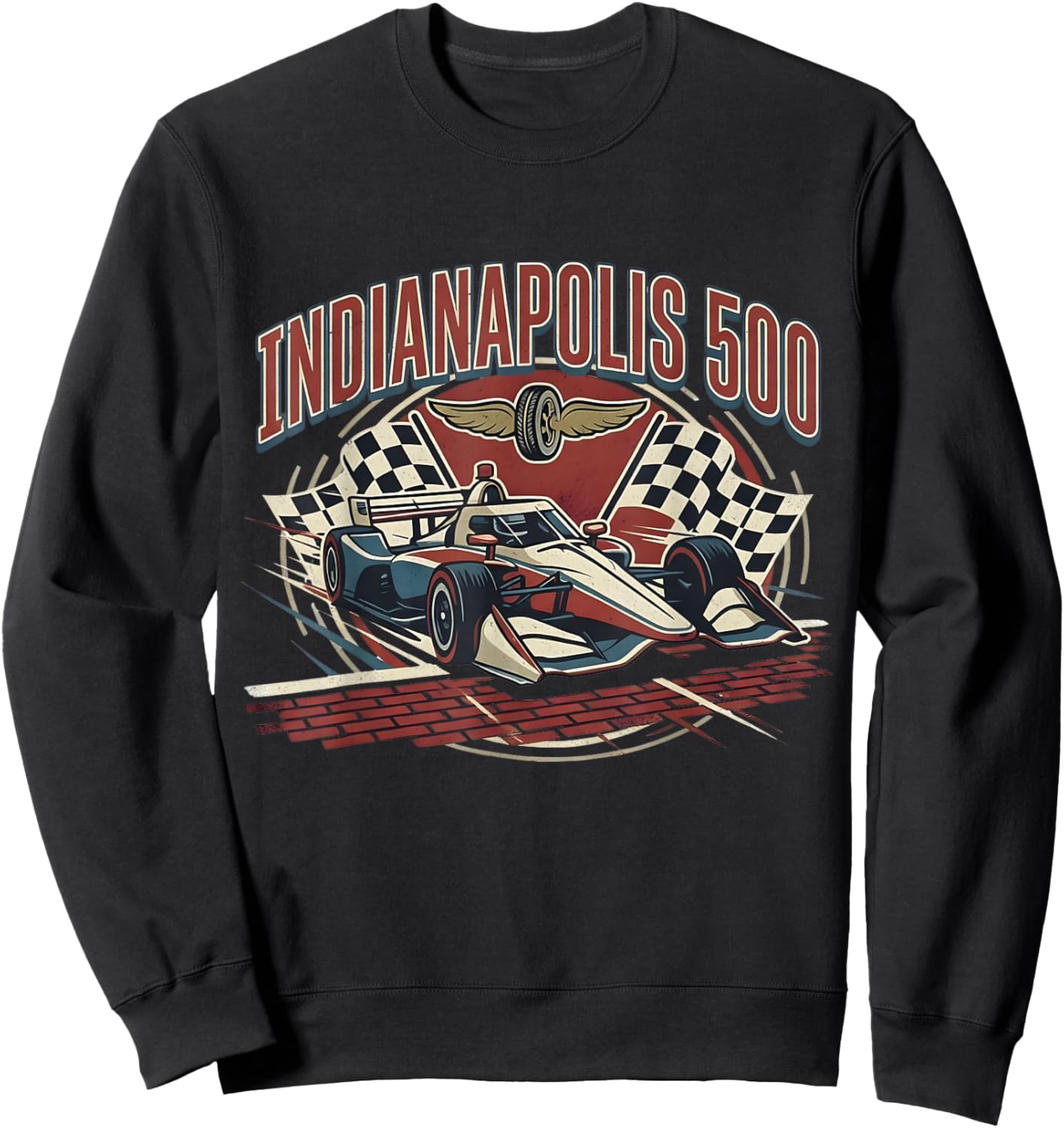 Indianapolis Indiana State 500 Race Car Distressed Flag Sweatshirt - Sweatshirt | Black
