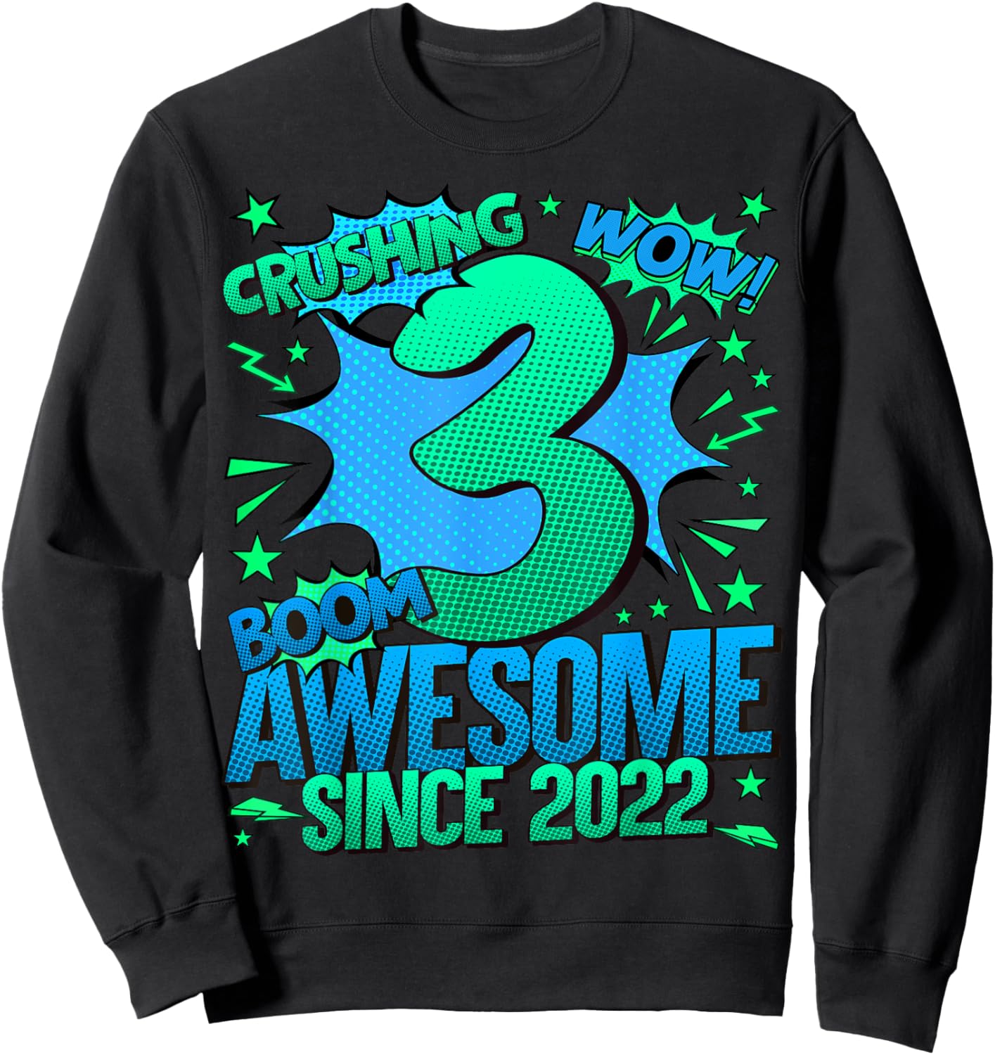 Comics Style 2025 Birthday Gifts HH 3 Year Old Boy Black Sweatshirt - Sweatshirt | Black