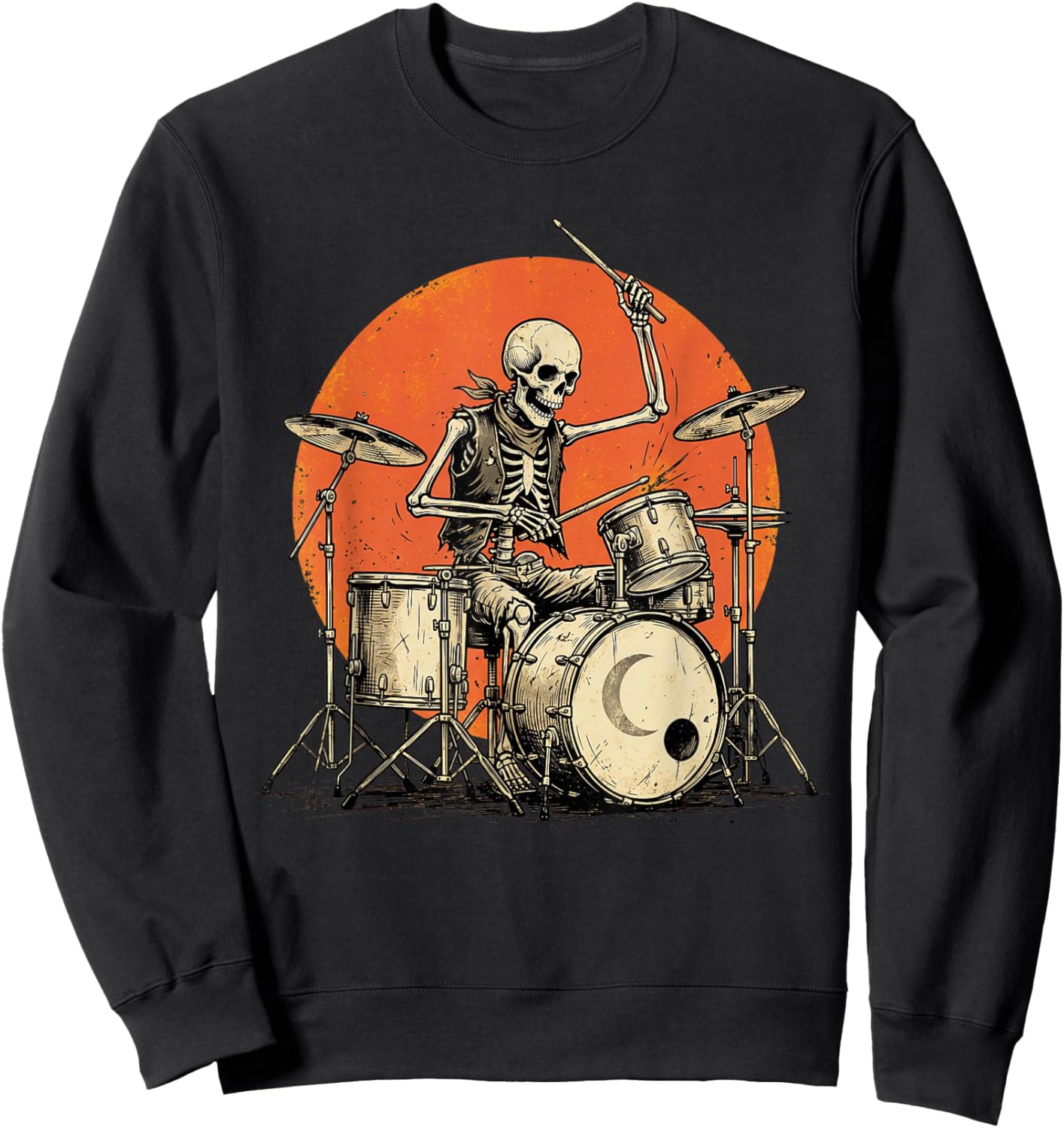 Skeleton Drummer Rock Band Batteur de Batterie Heavy Metal Sweatshirt - Sweatshirt | Black