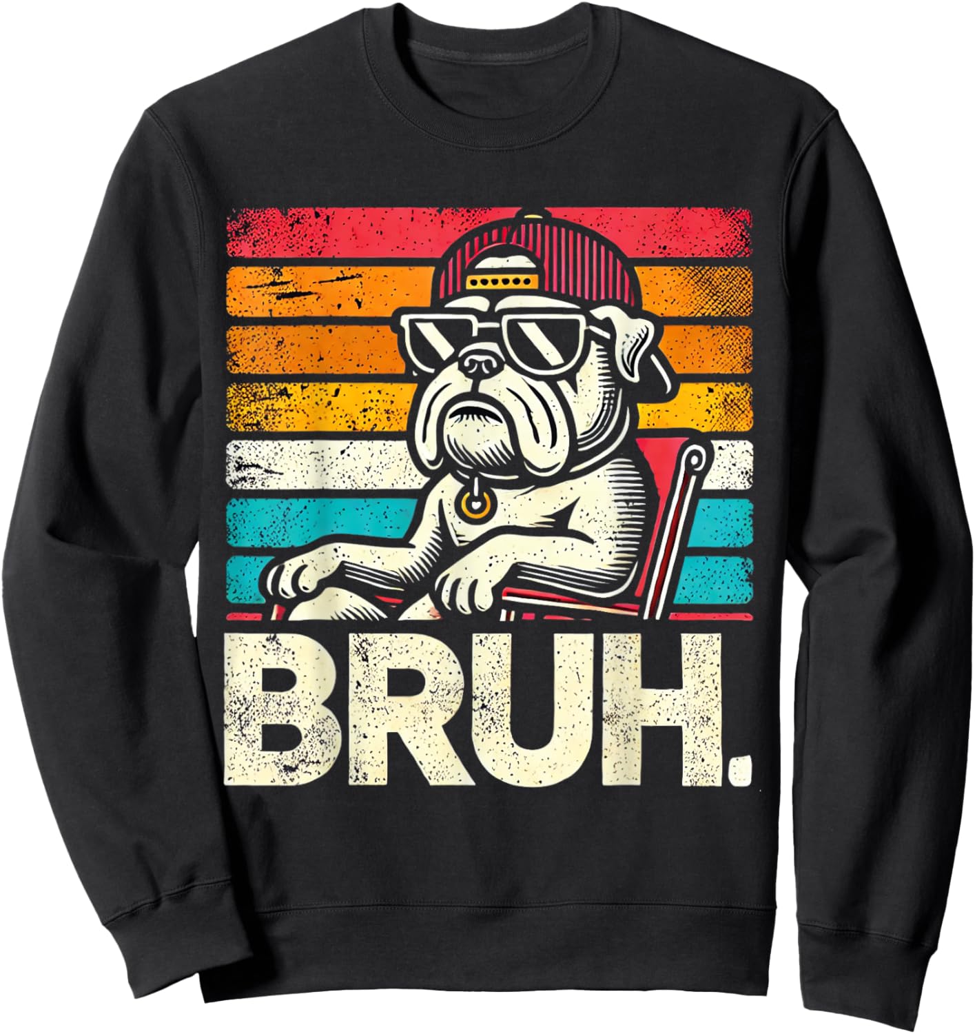 Bruh Retro Vintage 80s Dog Sunglasses Funny Bruh Bulldog Sweatshirt - Sweatshirt | Black