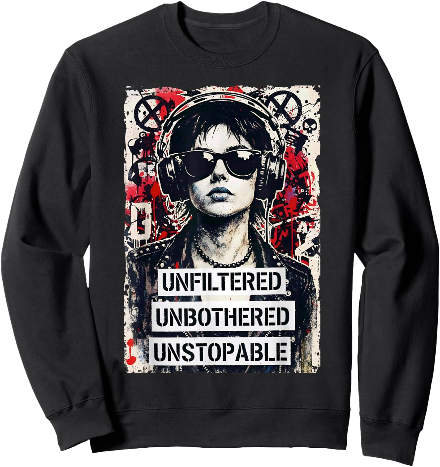 Punk Girl 90s Grunge Urban Street Art Vintage Distressed Sweatshirt - Sweatshirt | Black