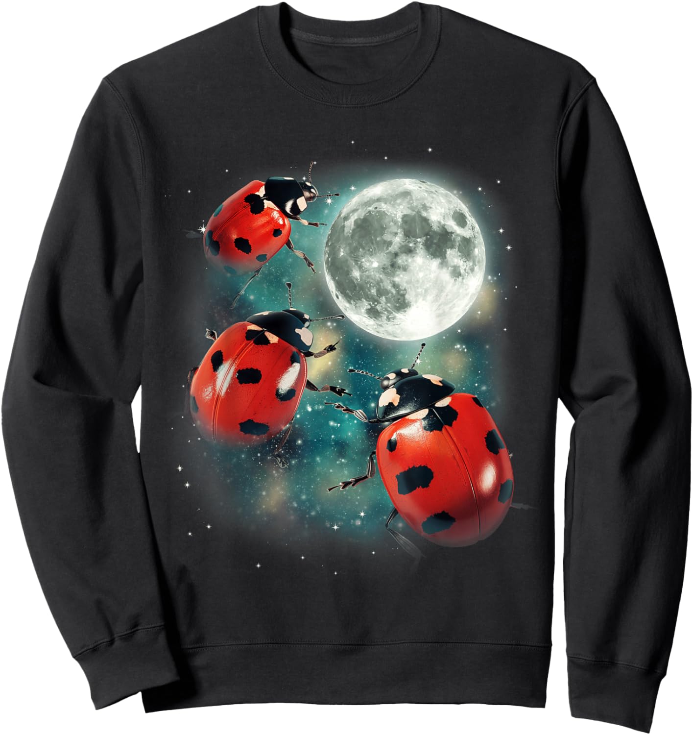 Three Ladybug Moon | Red Beetles Gardener Outdoors Cute Bug Sweatshirt - Sweatshirt | Black
