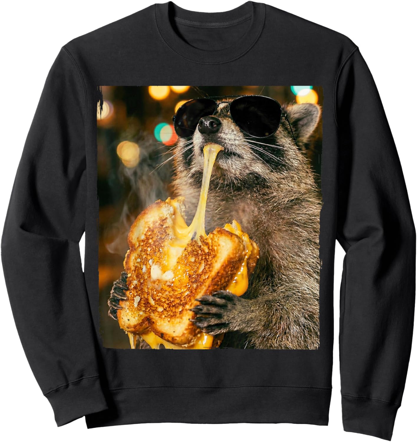 Funny Raccoon Eating Grilled Cheese Meme Men Women Kids Sweatshirt - Sweatshirt | Black