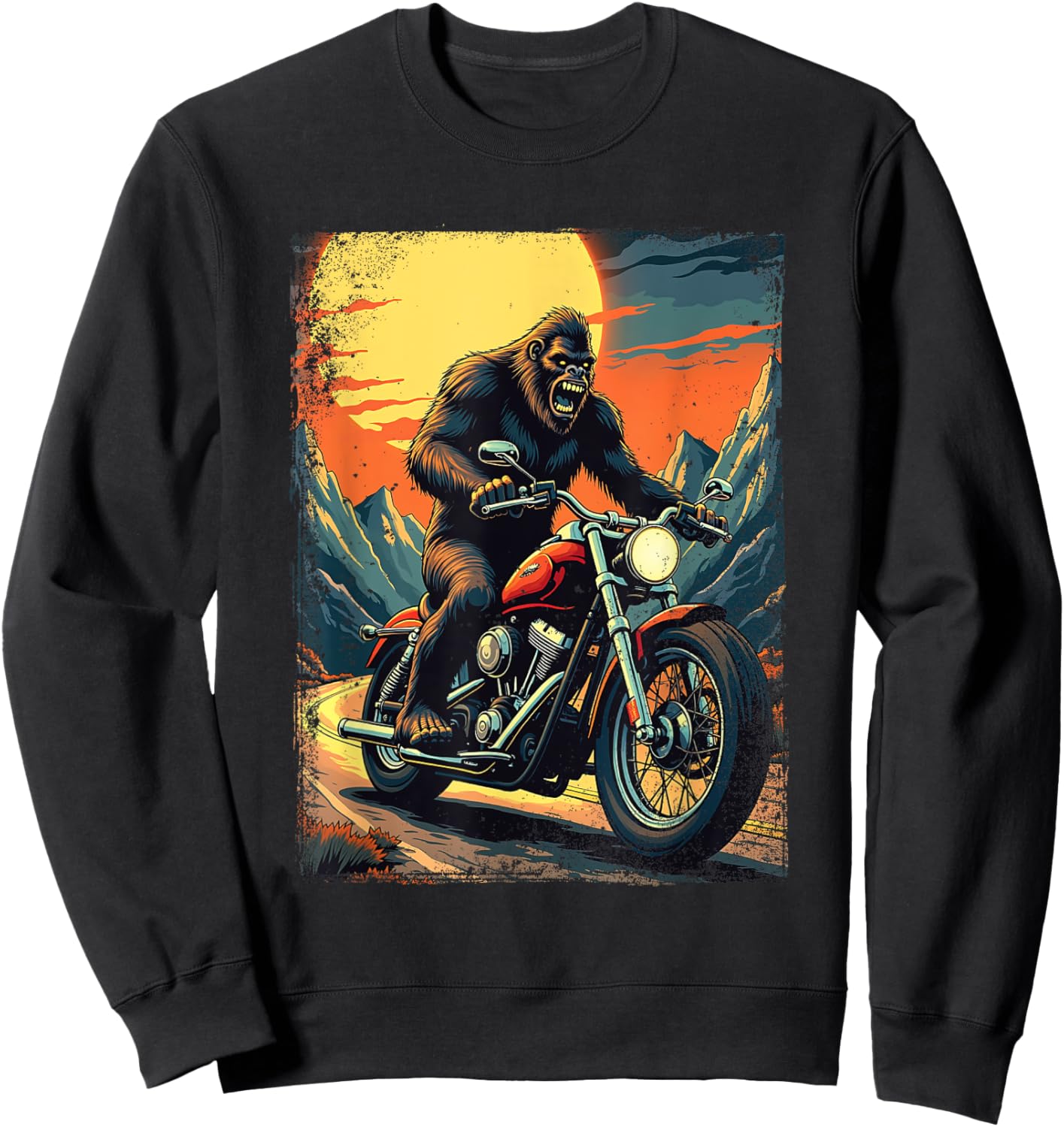 Bigfoot On Motorcycle - Biker Motorcycle Motorcycling Sweatshirt - Sweatshirt | Black