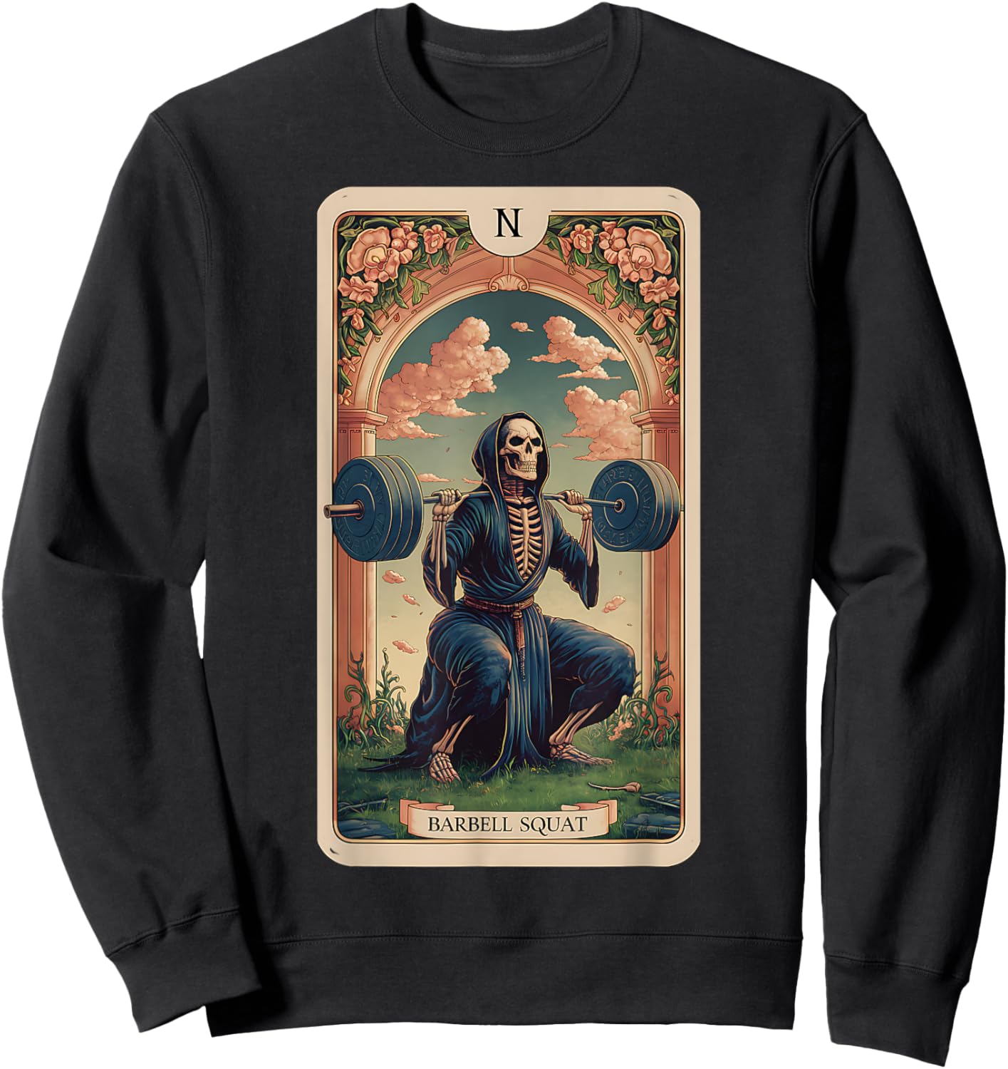 Funny Tarot Card Barbell Squat Gym Workout Tarot Card Sweatshirt - Sweatshirt | Black