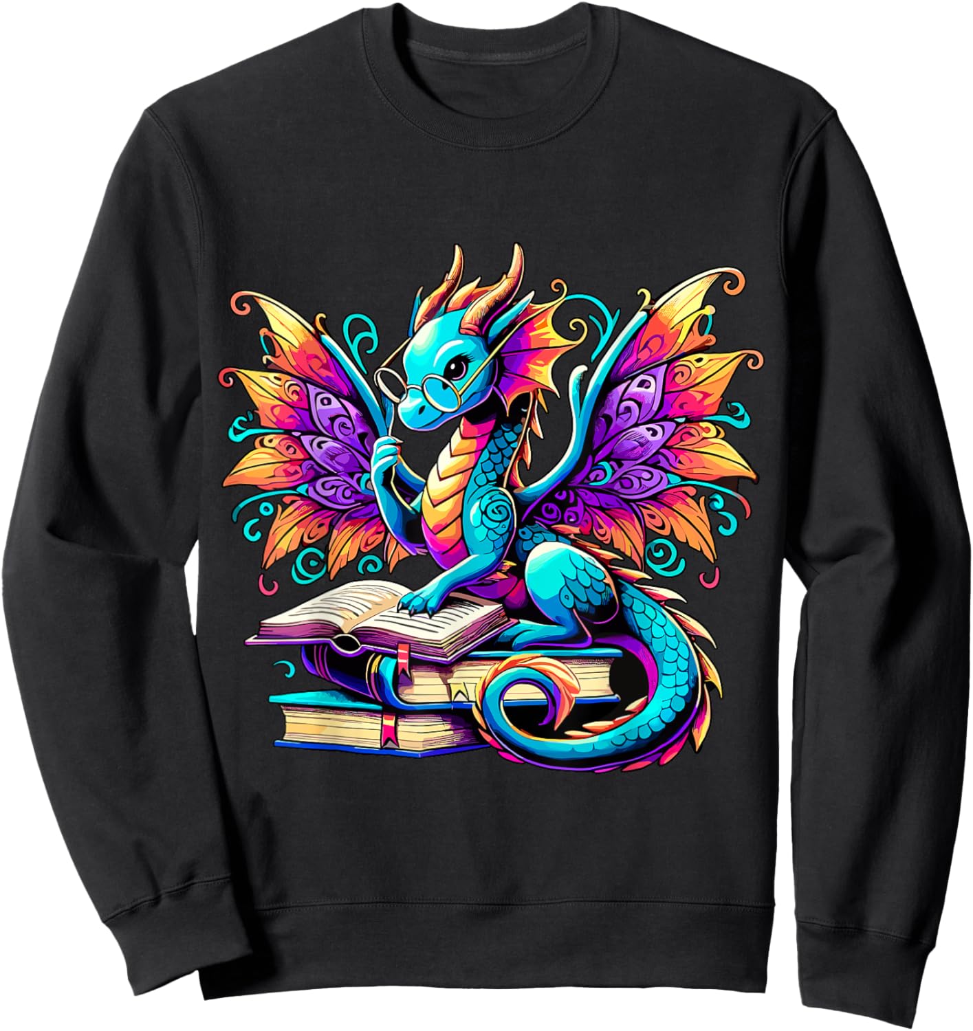 Book Dragon Reading Sweatshirt - Sweatshirt | Black