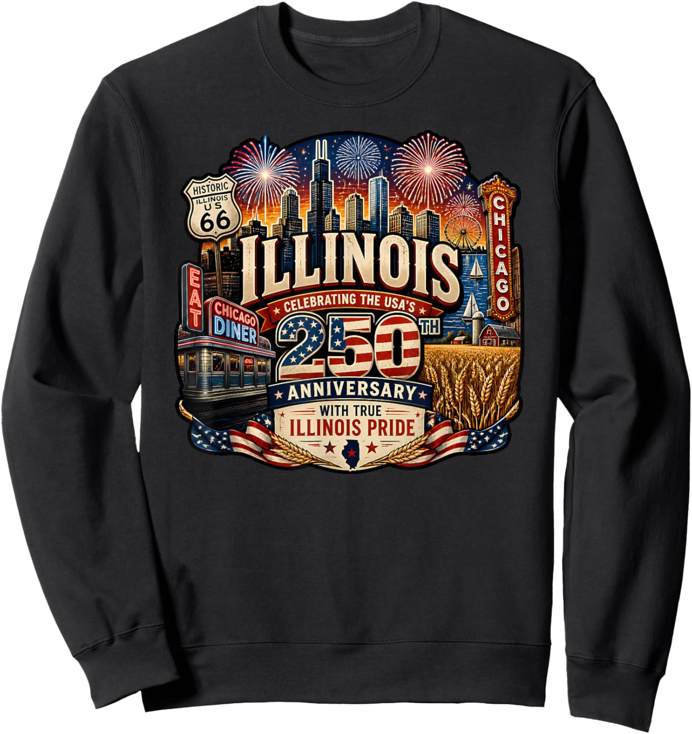 USA 250th Anniversary Illinois Pride Sweatshirt - Sweatshirt | Black