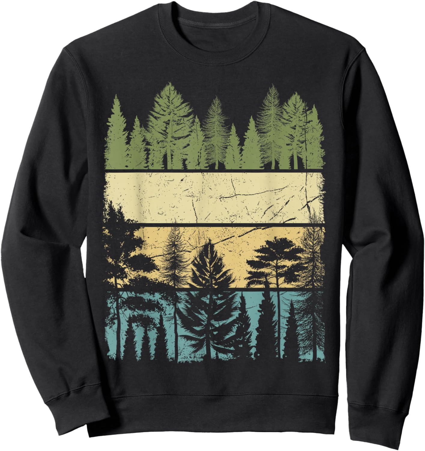 Vintage Forest Trees Wildlife Nature Hiking Camping Sweatshirt - Sweatshirt | Black