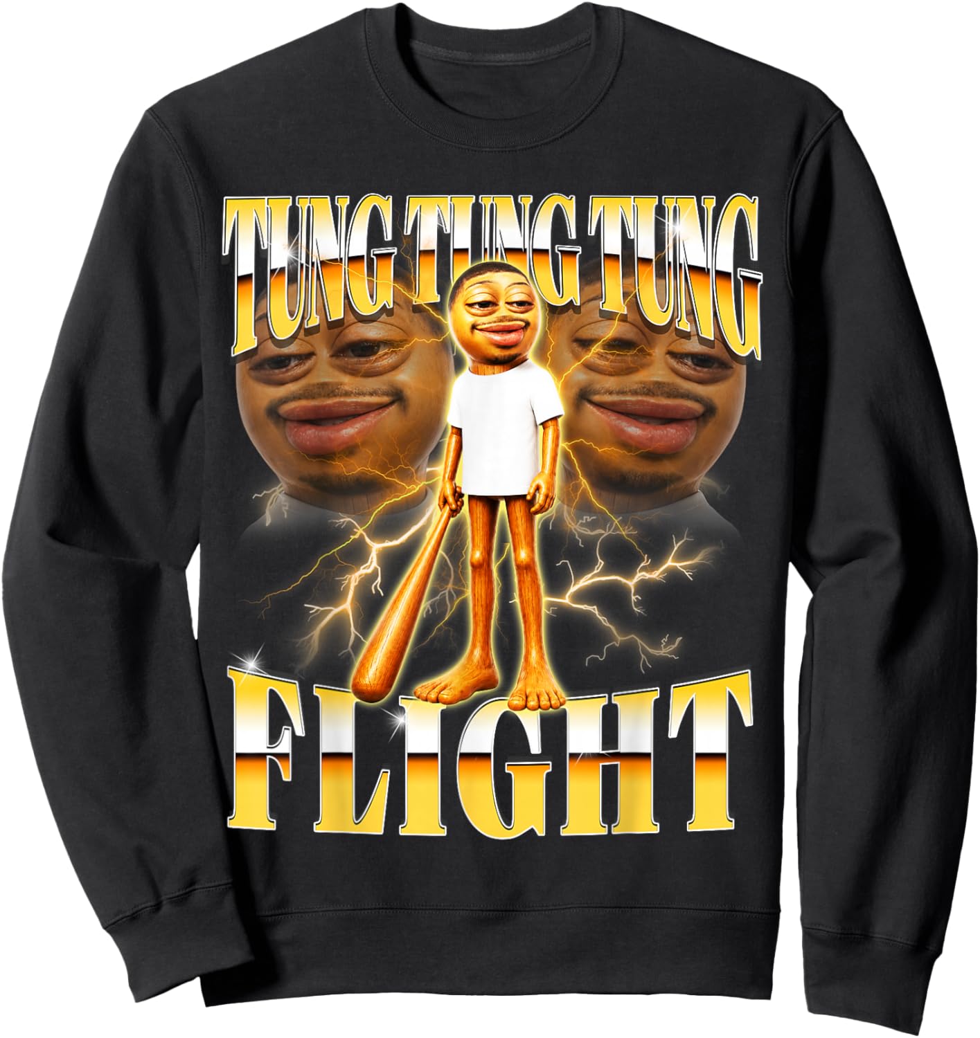 Tung Tung Tung Flight is Calling Y2K Bootleg Reacts Meme Sweatshirt - Sweatshirt | Black