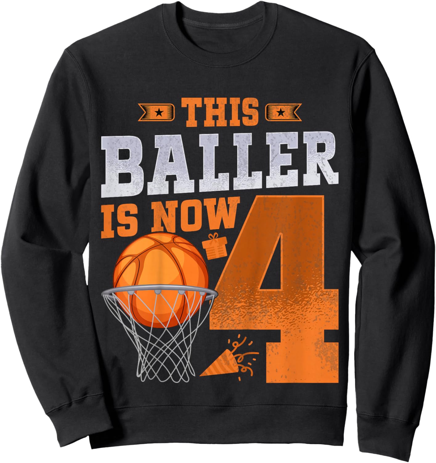 Kids This Baller Is Now 4 Years Old Basketball 4th Birthday Party Sweatshirt - Sweatshirt | Black