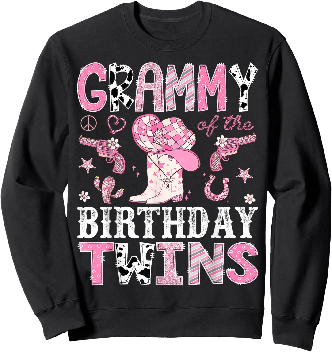 Grammy of The Birthday Twins Pink Rodeo Cowgirl Western Sweatshirt - Sweatshirt | Black