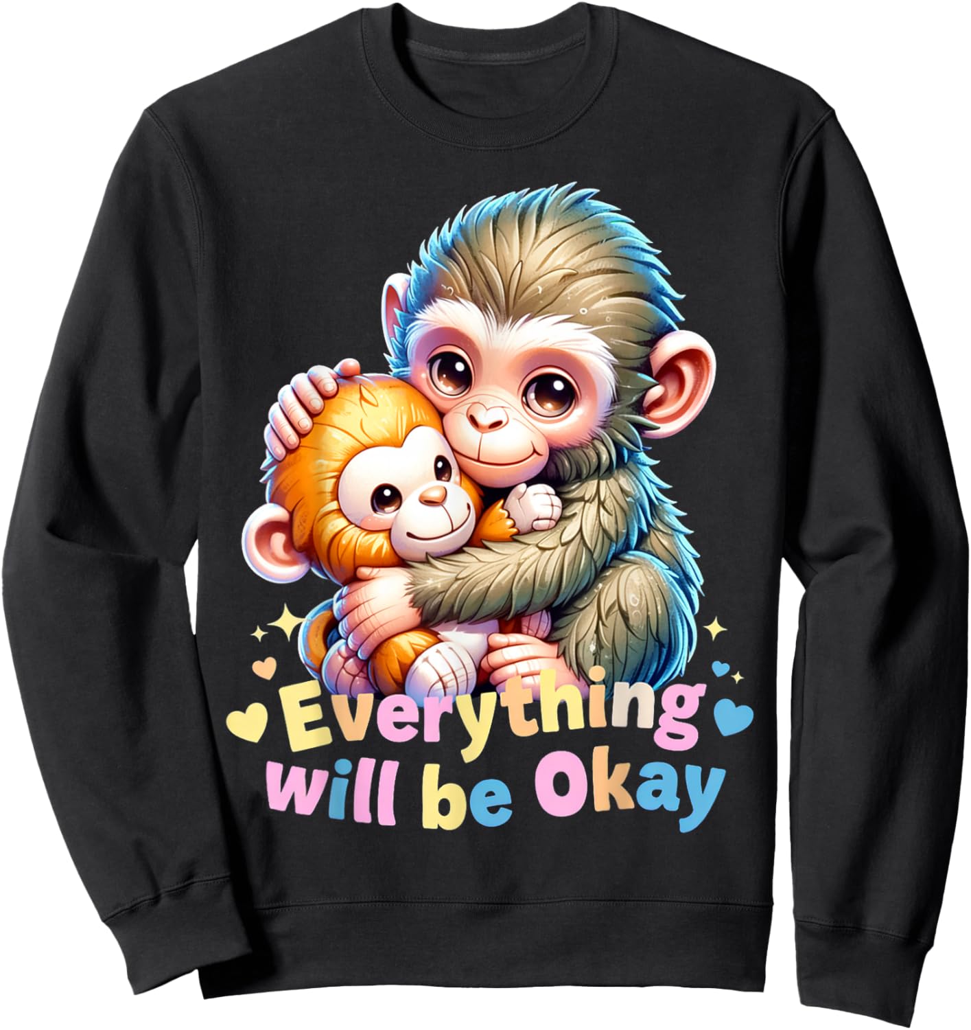 Cute Baby Monkey Punch Everything Will Be Okay Punch Meme Sweatshirt - Sweatshirt | Black