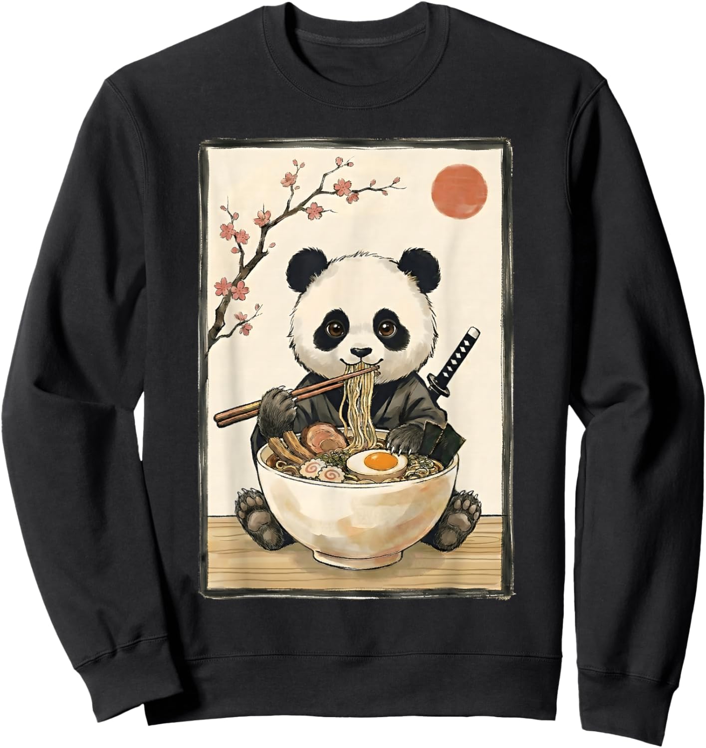 Japanese Art Kawaii Ramen Anime Novelty Funny Panda Sweatshirt - Sweatshirt | Black