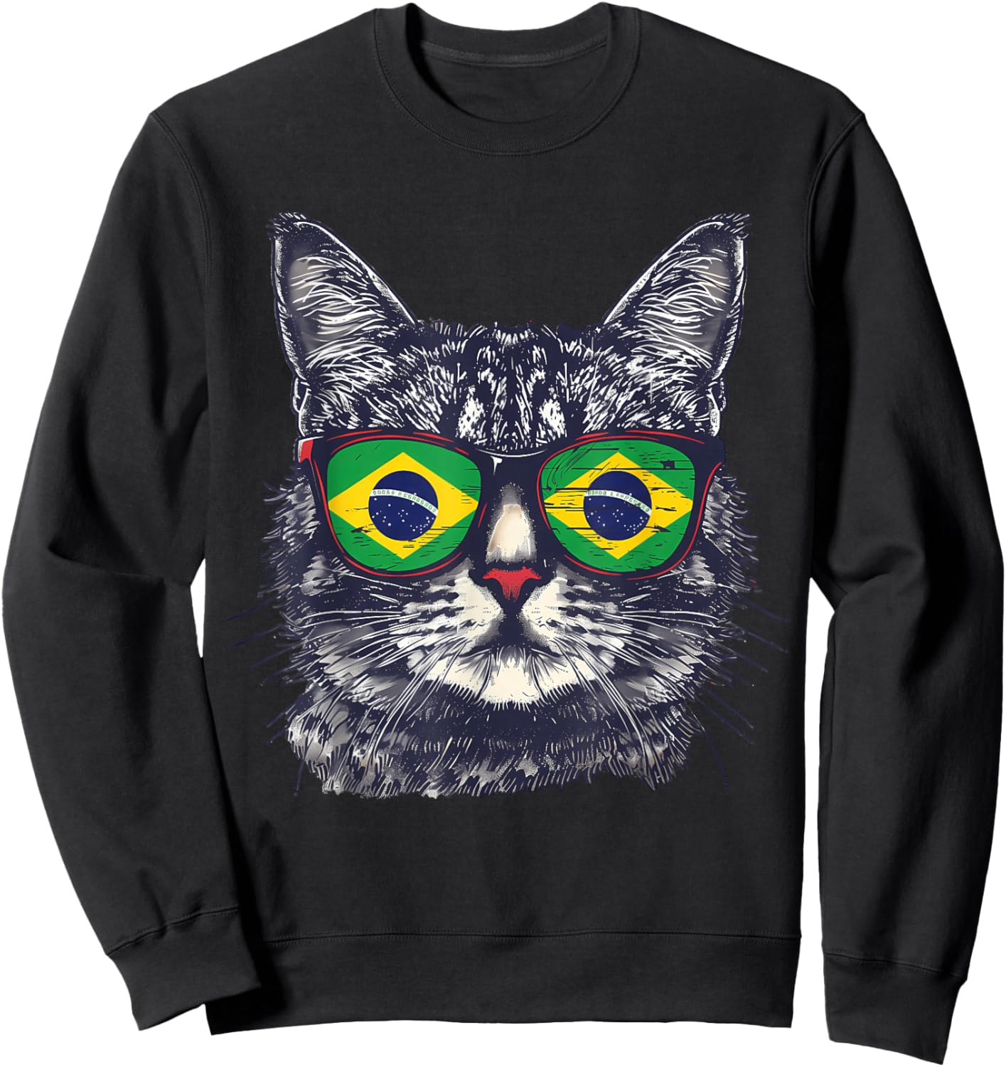 Brasil Flag Cat Brazilian Pride Brasilian Roots Brazil Sweatshirt - Sweatshirt | Black