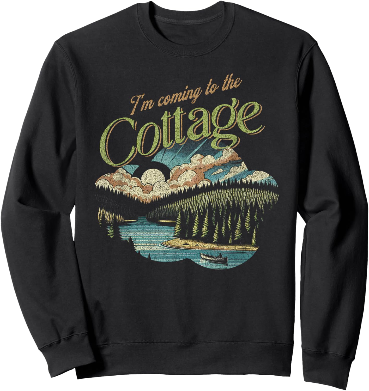 I'm Coming to The Cottage - Scenic Canoe Lake Graphic Sweatshirt - Sweatshirt | Black