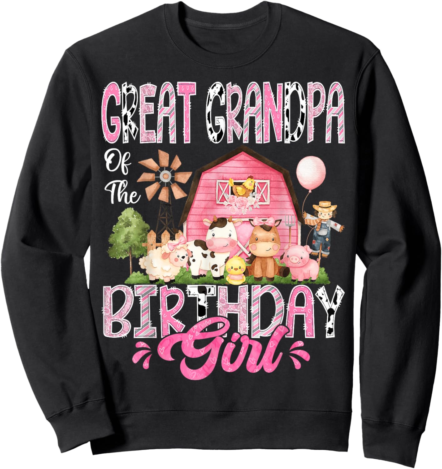 Great Grandpa Of The Birthday Girl Pink Farm Cow Birthday Sweatshirt - Sweatshirt | Black