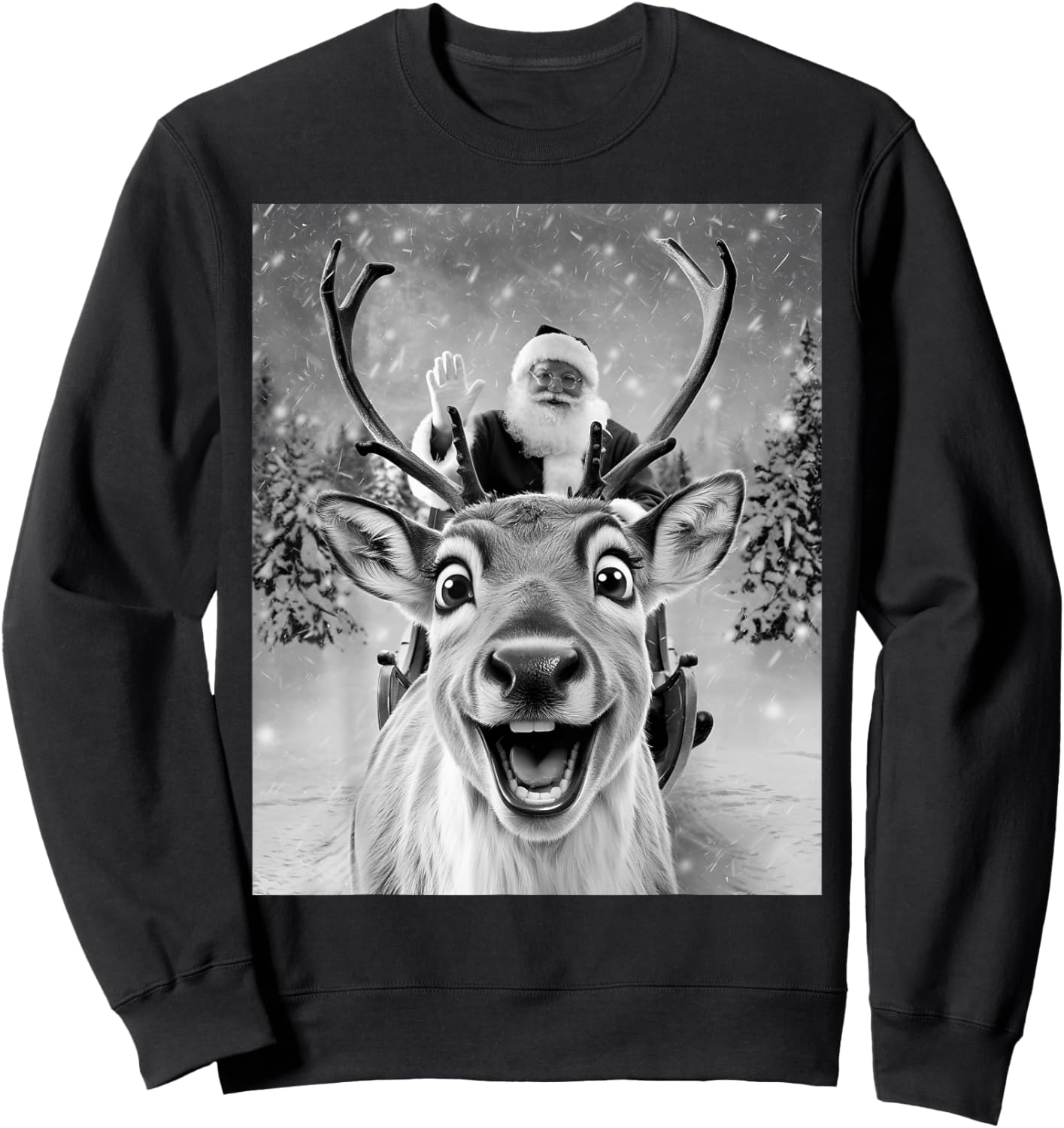 Funny Reindeer Selfie Santa Christmas Gifts Men Women Kid Sweatshirt - Sweatshirt | Black