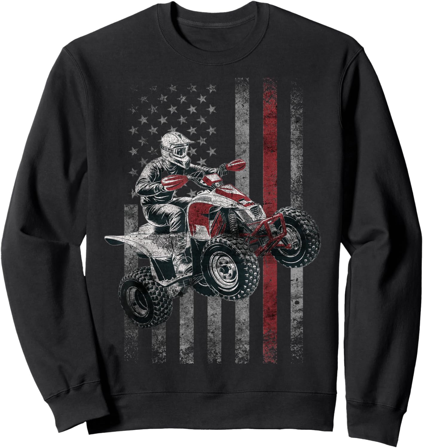 Vintage American Flag ATV Racing 4 Wheeler Dirt Bike ATV Sweatshirt - Sweatshirt | Black