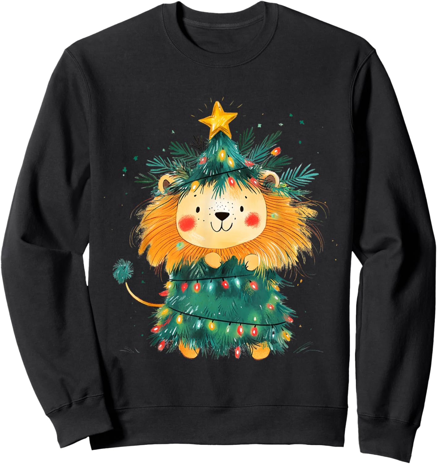 Lion Christmas Tree Pajamas Girls Boys Xmas Lights Sweatshirt - Sweatshirt | Black