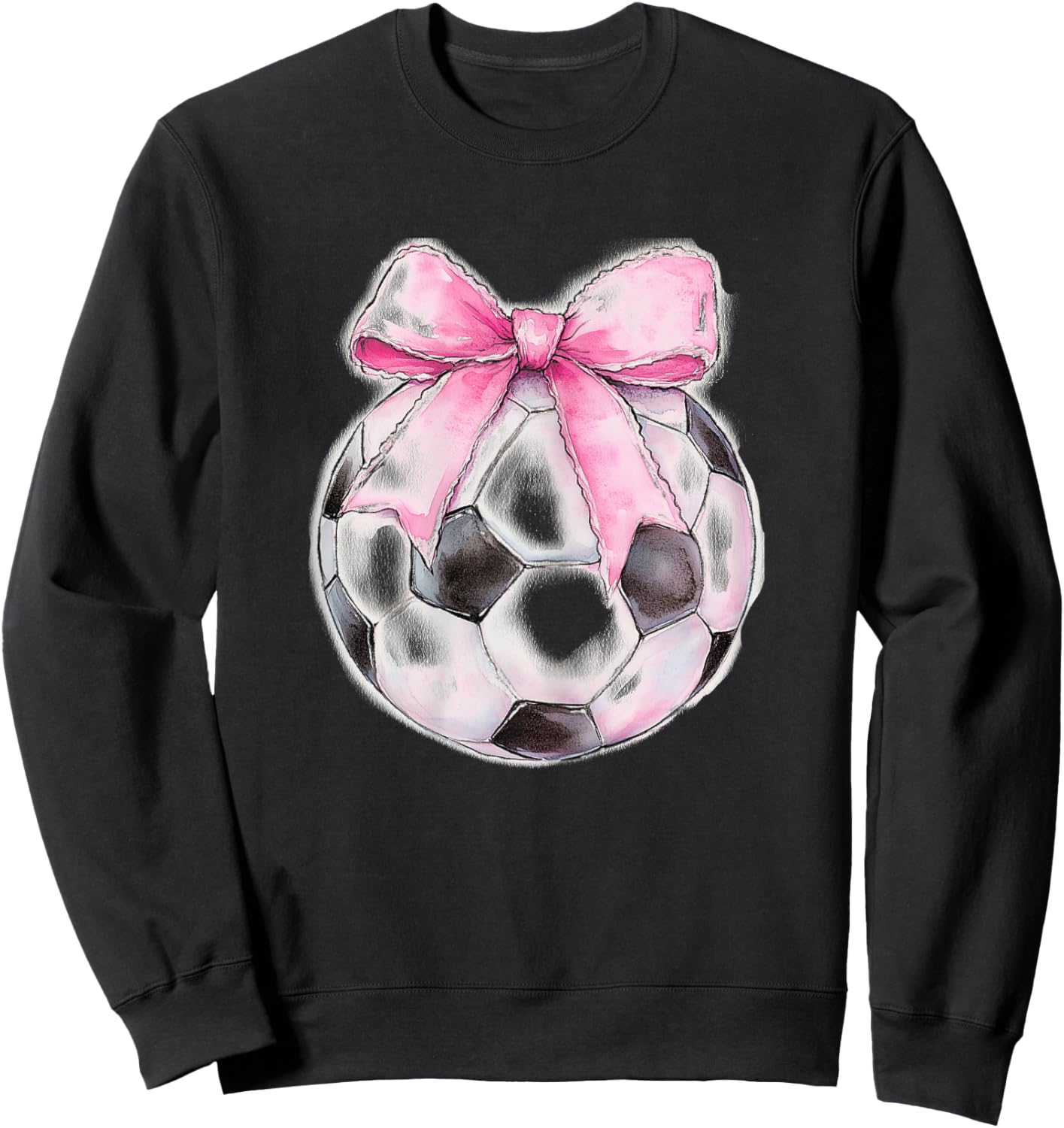Soccer Ball Pink Coquette Bow Dainty Ribbon Girls Soccer Sweatshirt - Sweatshirt | Black