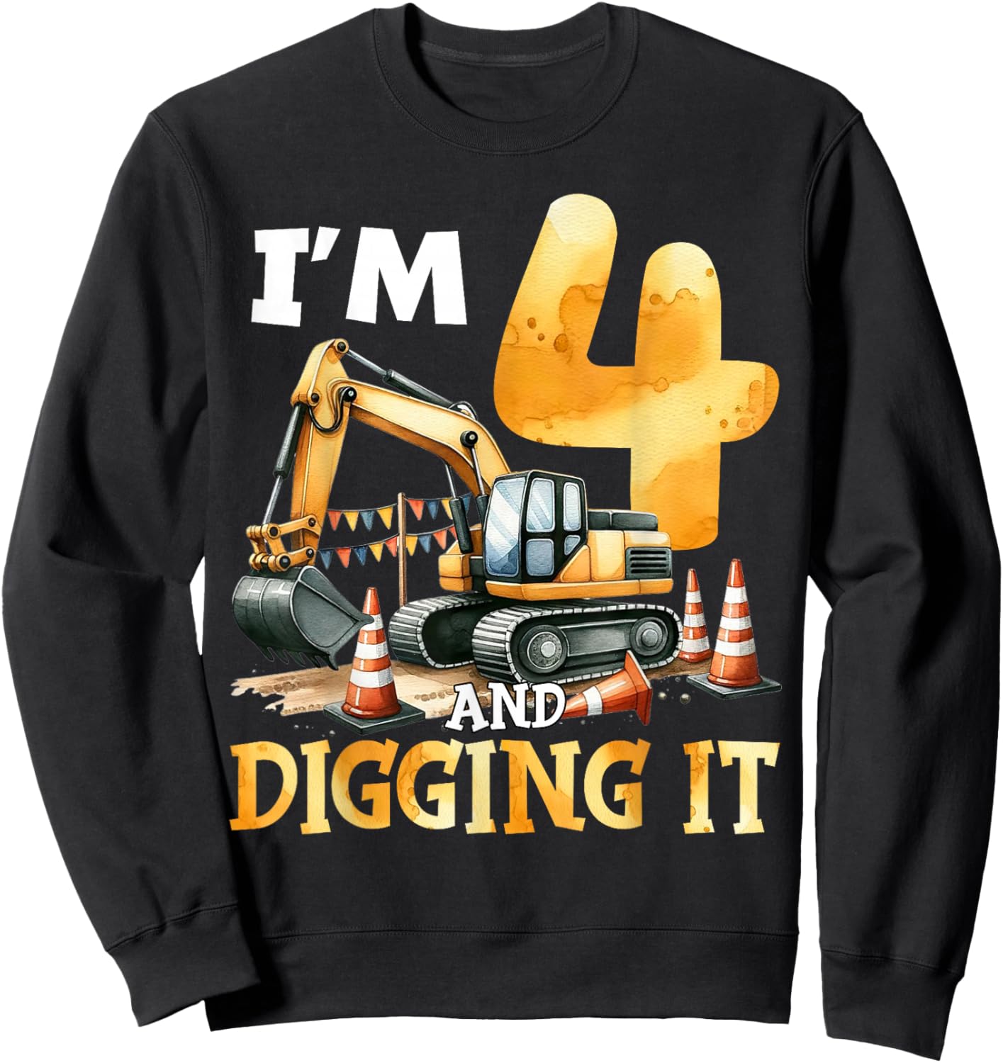 Four 4yr 4th Birthday Construction Boy 4 Years Old Boys Kid Sweatshirt - Sweatshirt | Black
