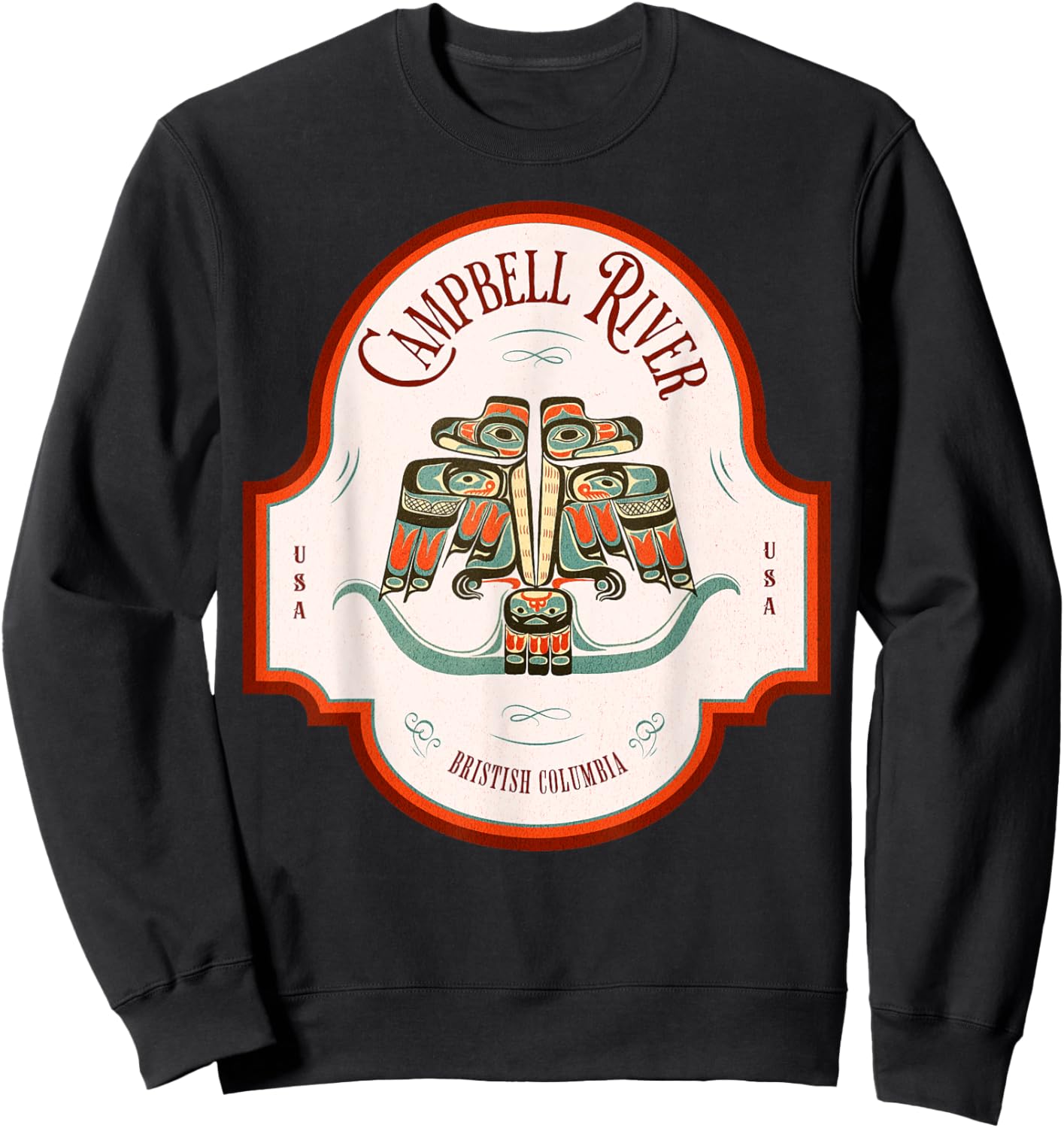 Campbell River BC Thunderbird Art Pacific Northwest Native Sweatshirt - Sweatshirt | Black