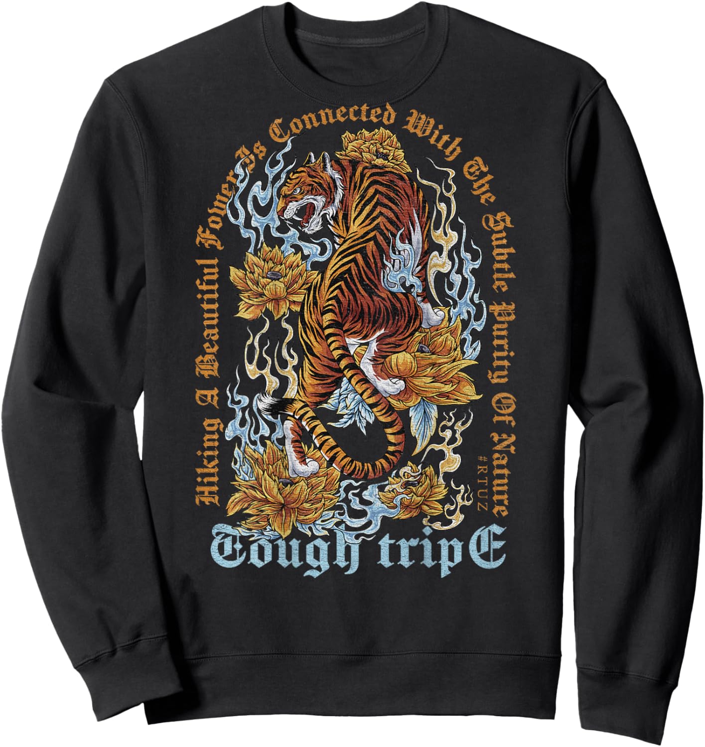Hip Hop Vintage Retro Urban Y2K Back Print Streetwear Tiger Sweatshirt - Sweatshirt | Black