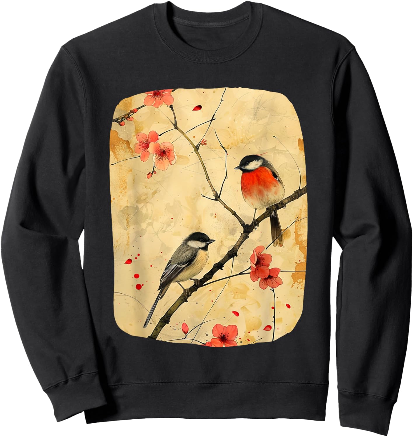 Japanese Art Birds On Cherry Blossom, Japanese Sweatshirt - Sweatshirt | Black