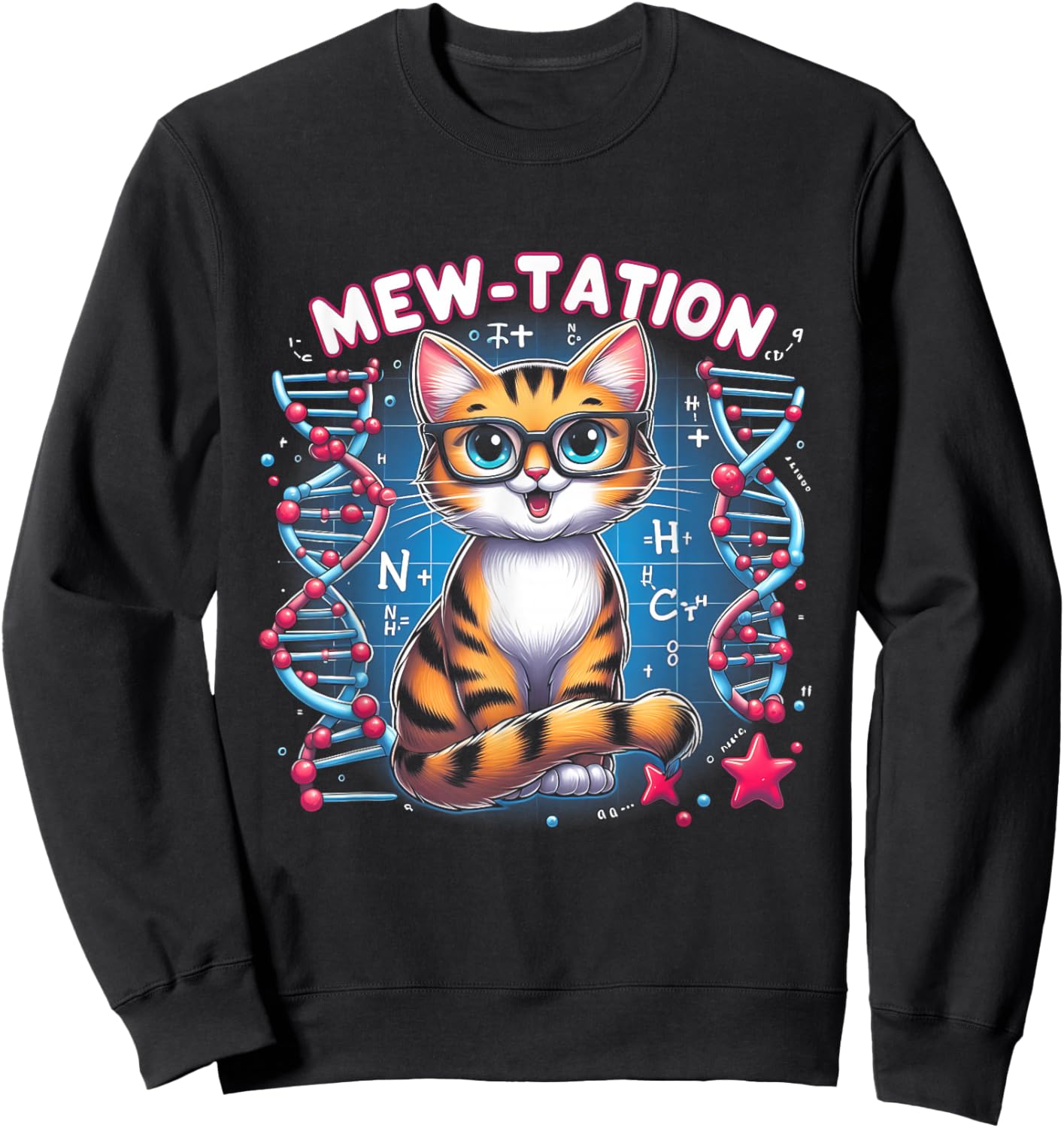 Mew-tation Funny Cat Science DNA Cells Biology Teacher Sweatshirt - Sweatshirt | Black