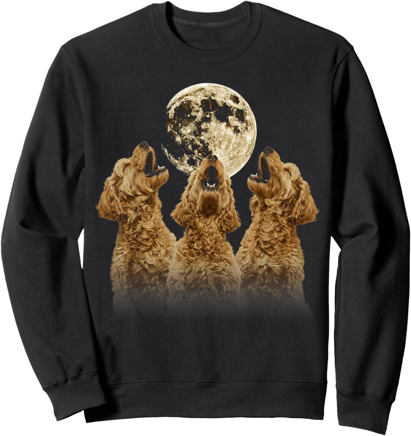 Golden Doodle Goldendoodle Dog Howling Moon Sweatshirt - Sweatshirt | Black