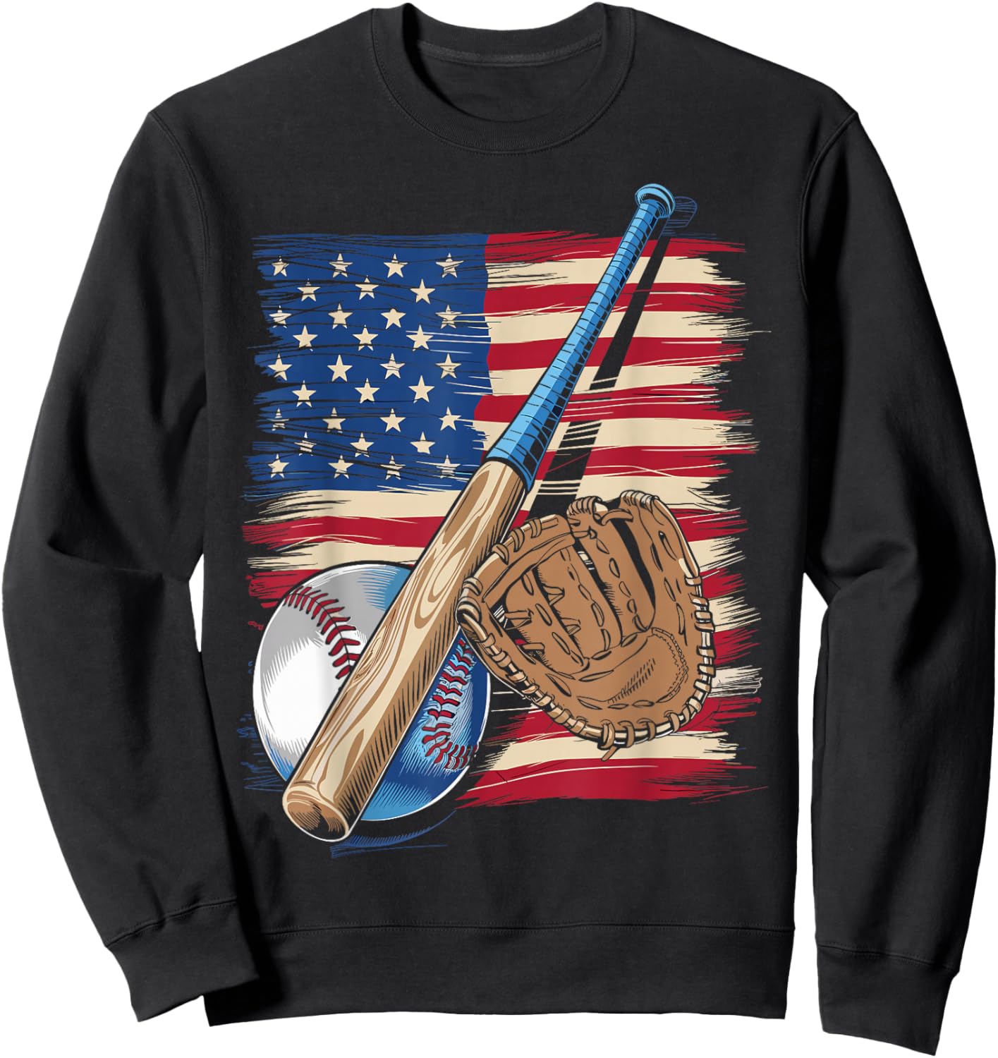 Baseball Player American Flag USA Patriotic Sweatshirt - Sweatshirt | Black