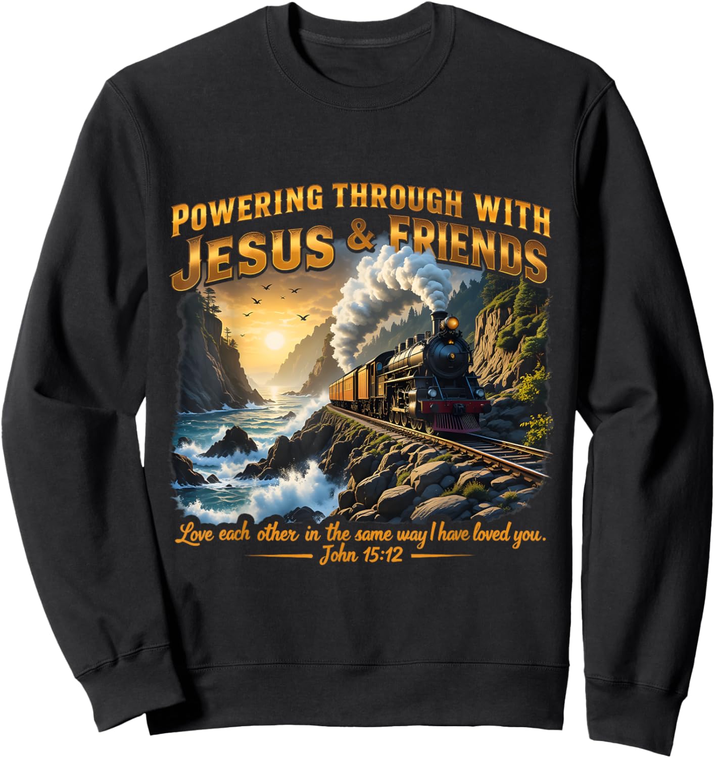 Through With Jesus Trip 2025 VBS Railway Train Ship Ocean Sweatshirt - Sweatshirt | Black