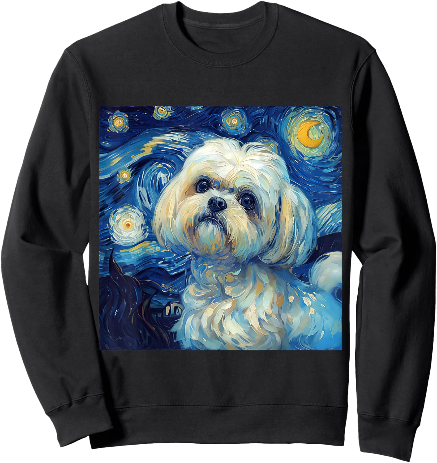 Maltese Dog Starry Night Vincent Van Gogh Painting Sweatshirt - Sweatshirt | Black