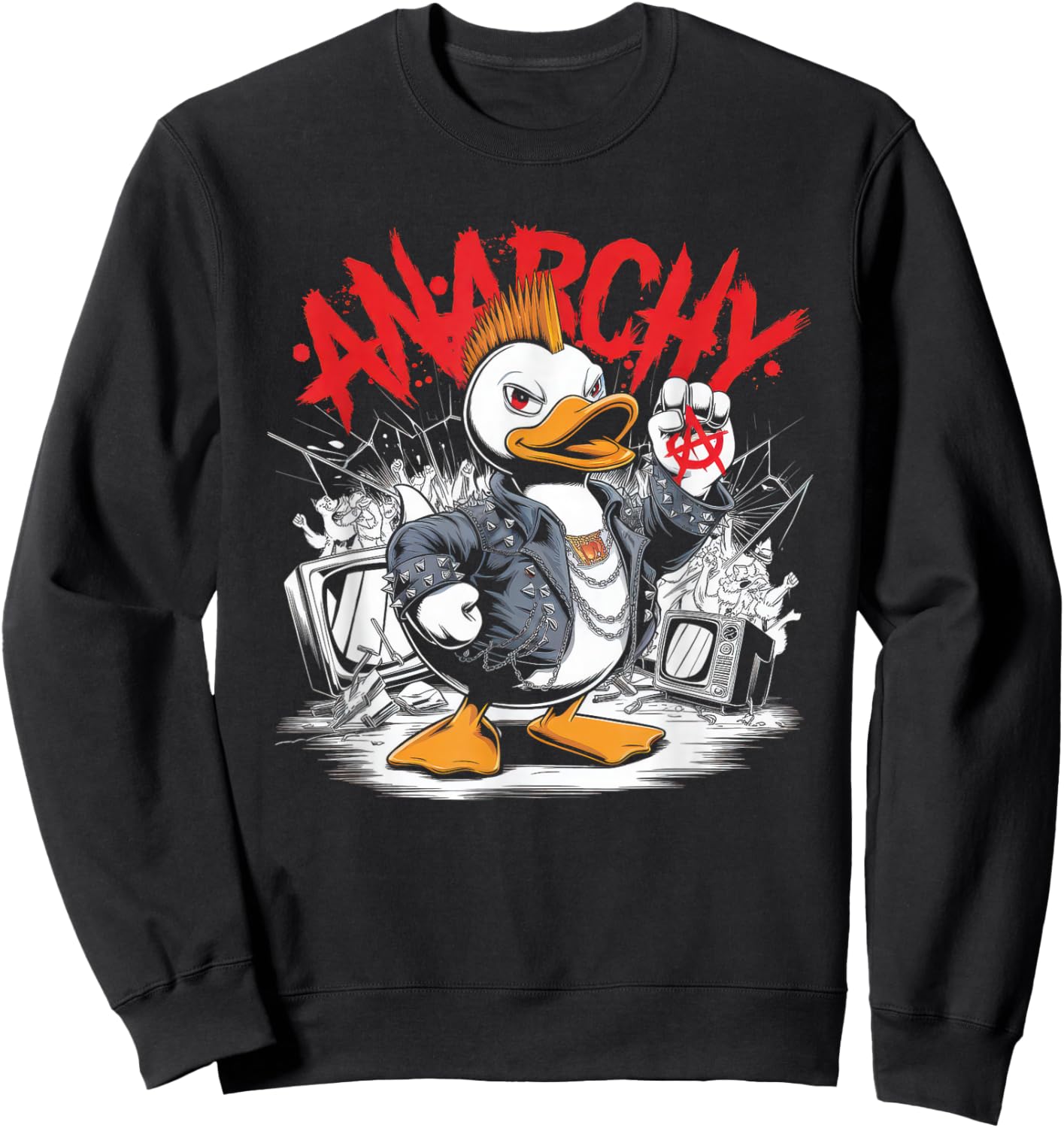 Punk Men's Women's Duck Rock Duckling Anarchy Punk , black, S Sweatshirt - Sweatshirt | Black