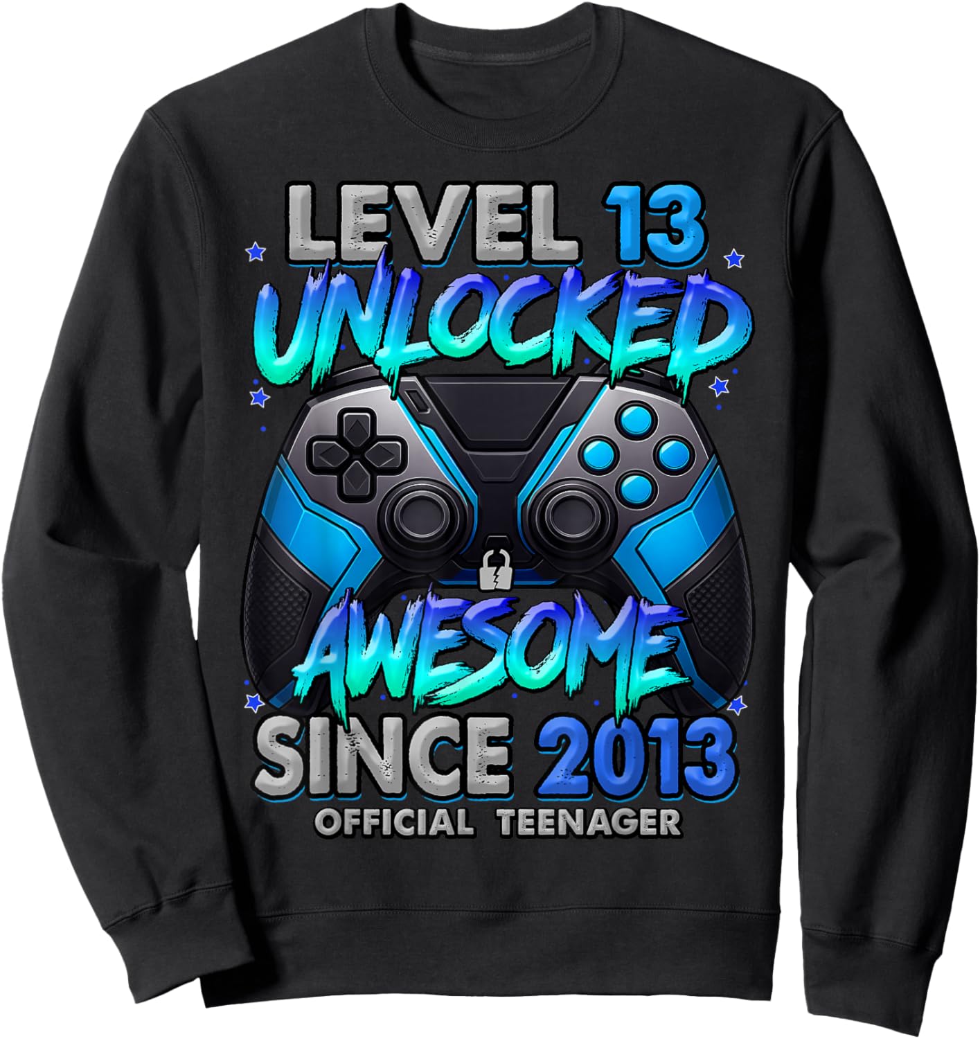 Level 13 Unlocked Awesome Since 2013 13th Birthday Gaming Sweatshirt - Sweatshirt | Black