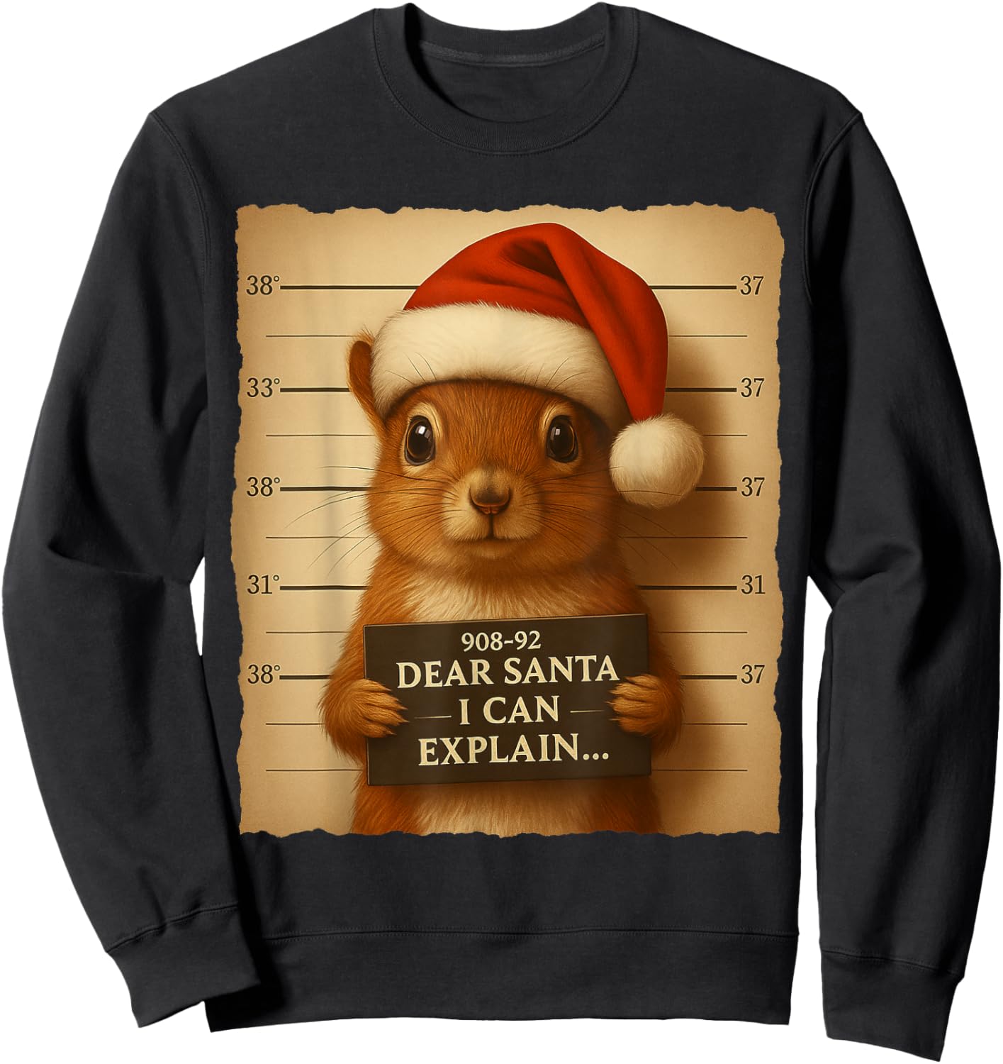 Funny Christmas Squirrel - Cute Squirrel Santa Hat Sweatshirt - Sweatshirt | Black