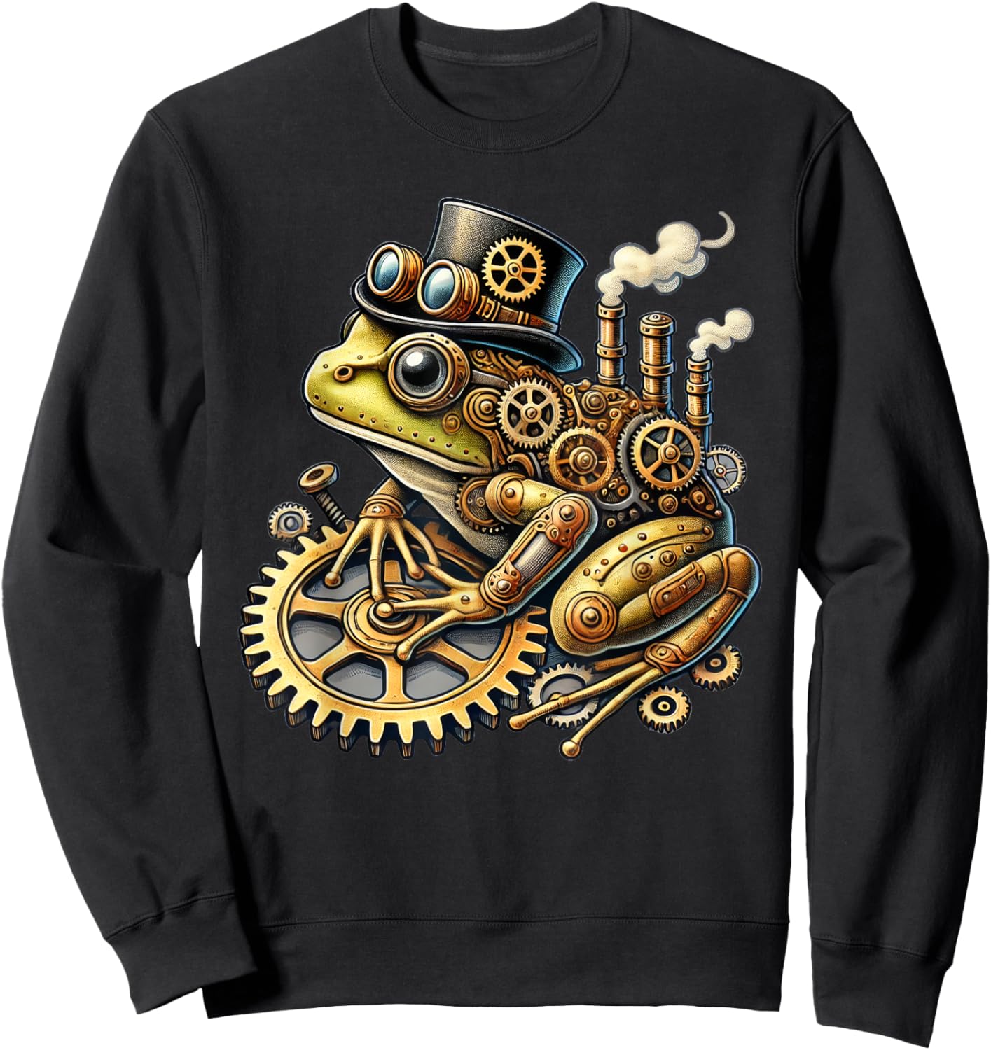 Steampunk Frog Fantasy Apparel Steampunk Frog Art - -Adults & Kids - Black - Small - Short Sleeve - Cotton Blend - Machine Wash Sweatshirt - Sweatshirt | Black