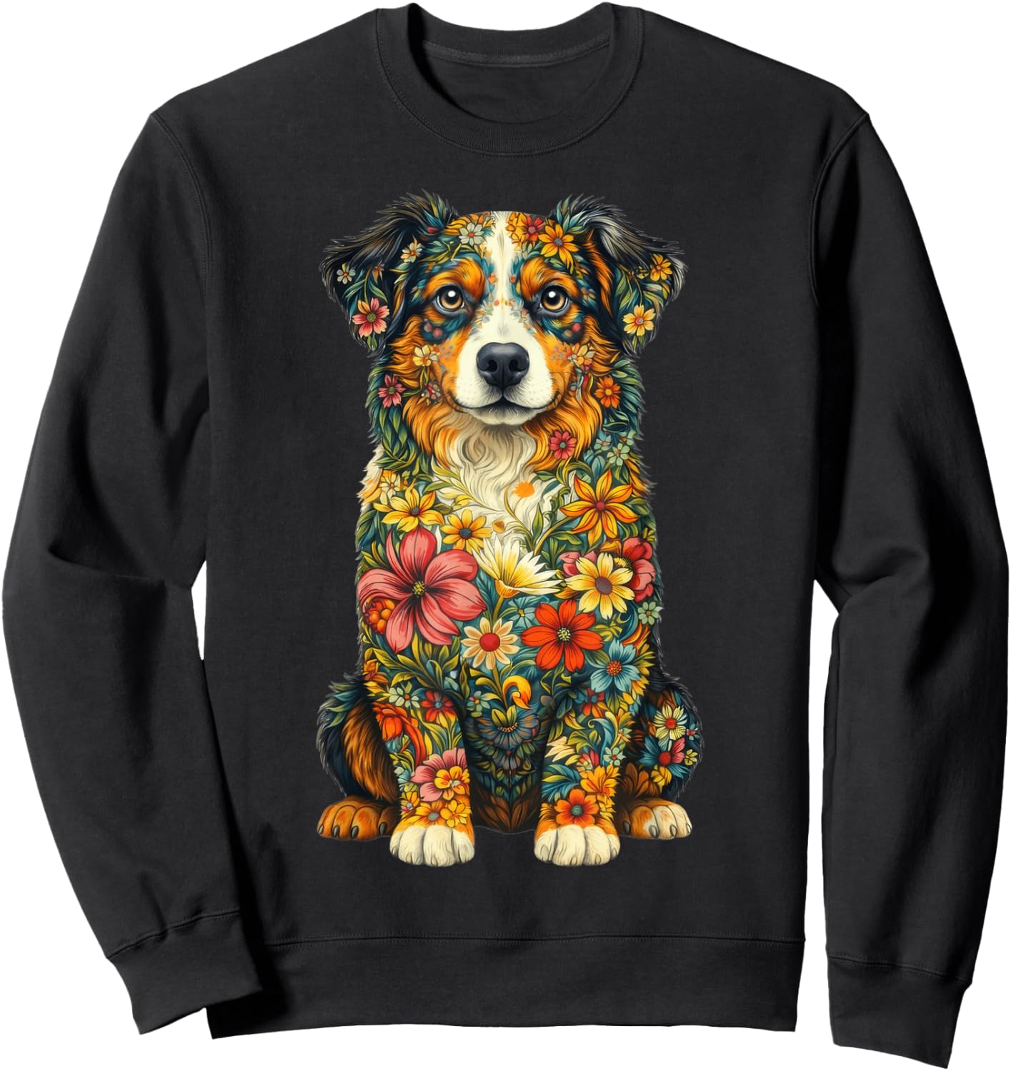 Floral Australian Shepherd Aussie Lover Dog Moms Mama Women Sweatshirt - Sweatshirt | Black