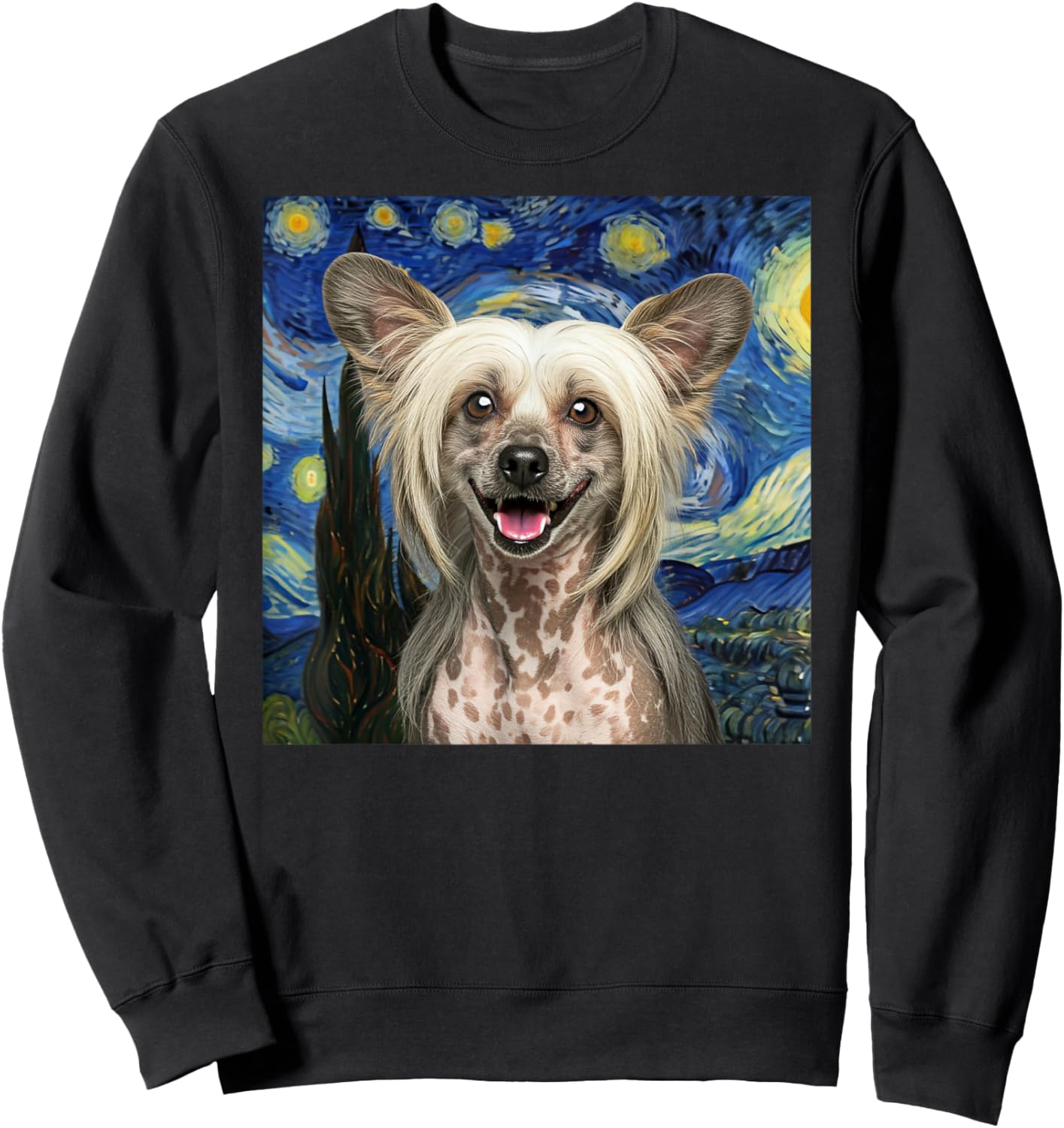 Chinese Crested Starry Night Dog Lover Gift Men Women Kids Sweatshirt - Sweatshirt | Black