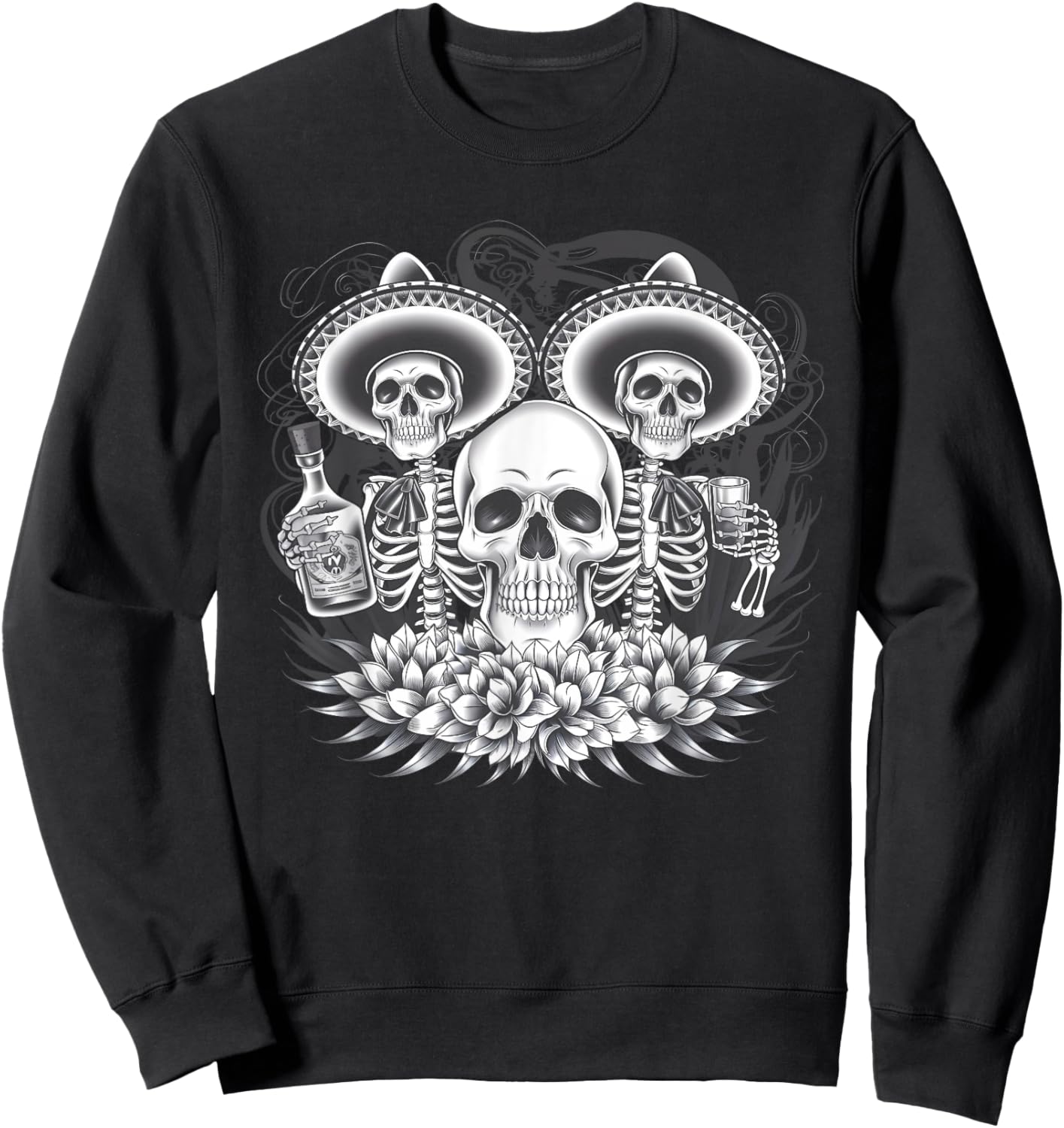Mexico Vintage Skeleton Tequila Dia De Los Muertos Mexican Sweatshirt - Sweatshirt | Black