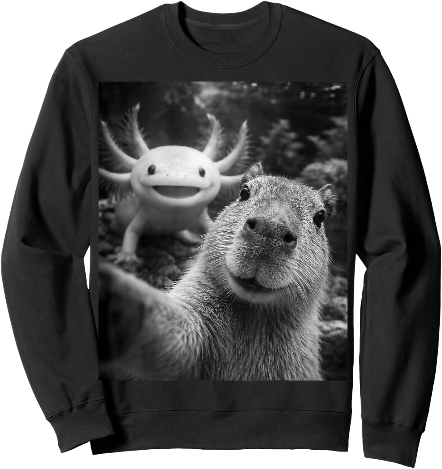 Capybara Axolotl Selfie Sweatshirt - Sweatshirt | Black