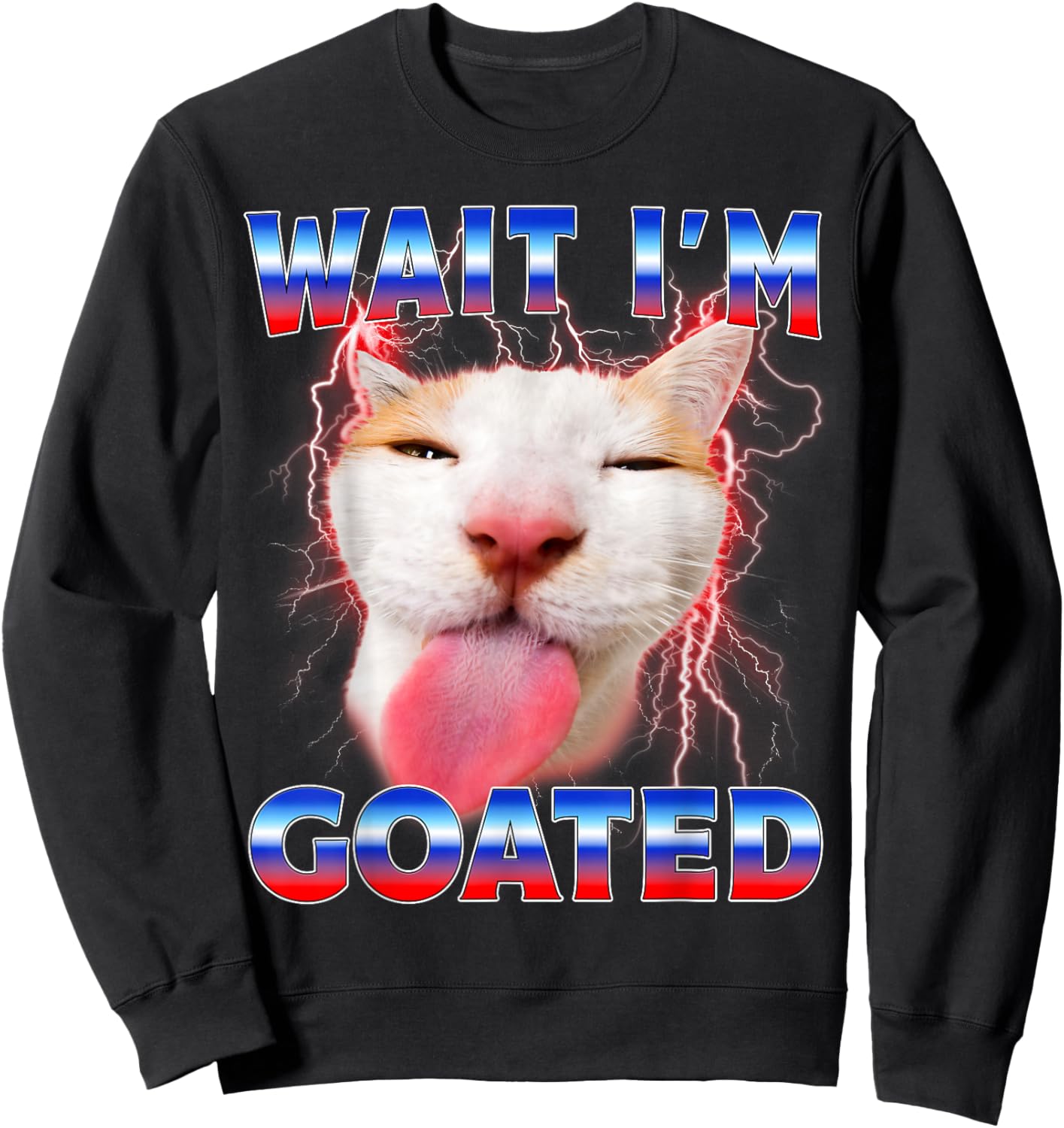 Wait I'm Goated Cat Funny Cat Lovers Staring Cat Funny Meme Sweatshirt - Sweatshirt | Black