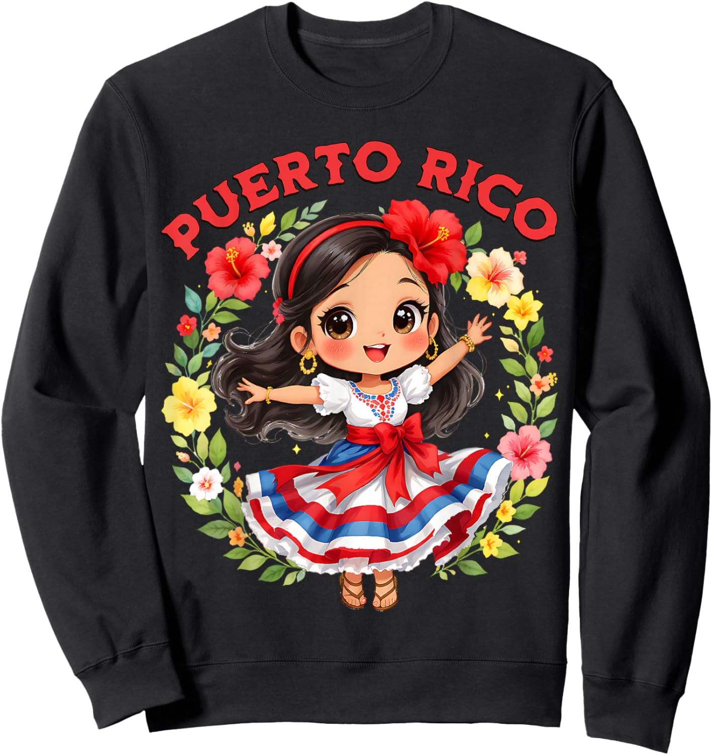 Puerto Rican Girl Culture Pride Cute Girl Traditional Dress Sweatshirt - Sweatshirt | Black