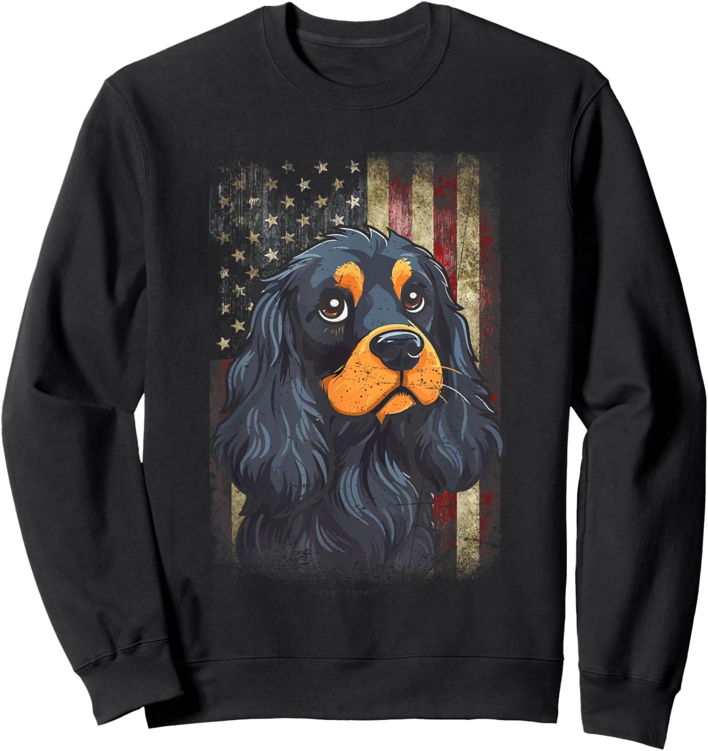 Patriotic Black And Tan Cocker Spaniel Flag USA Dog Lover Men Women Sweatshirt - Sweatshirt | Black